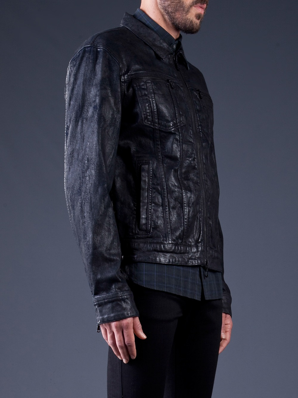 John Varvatos Waxed Denim Jacket in Black for Men | Lyst