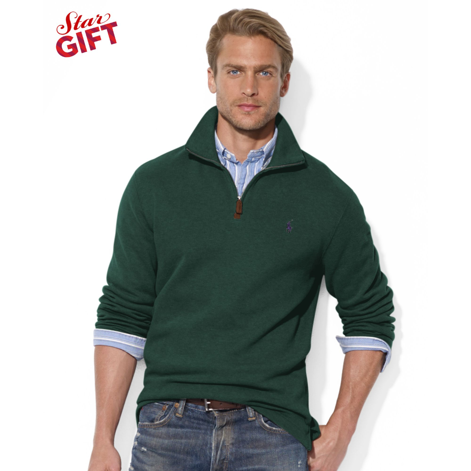 Download Ralph lauren Frenchrib Halfzip Mock Neck Pullover in Green ...
