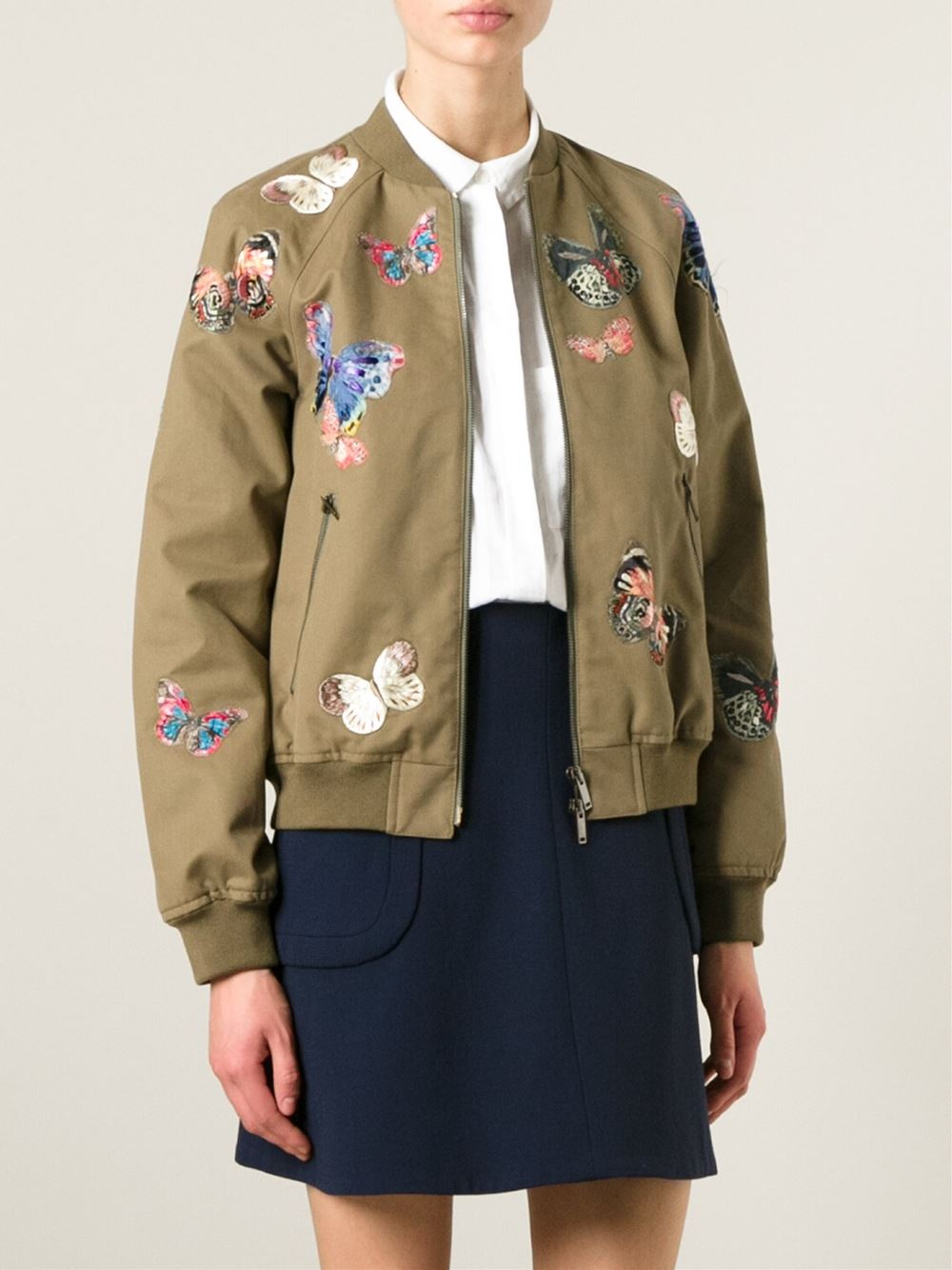 Valentino Stitched Butterfly Bomber Jacket in Green - Lyst