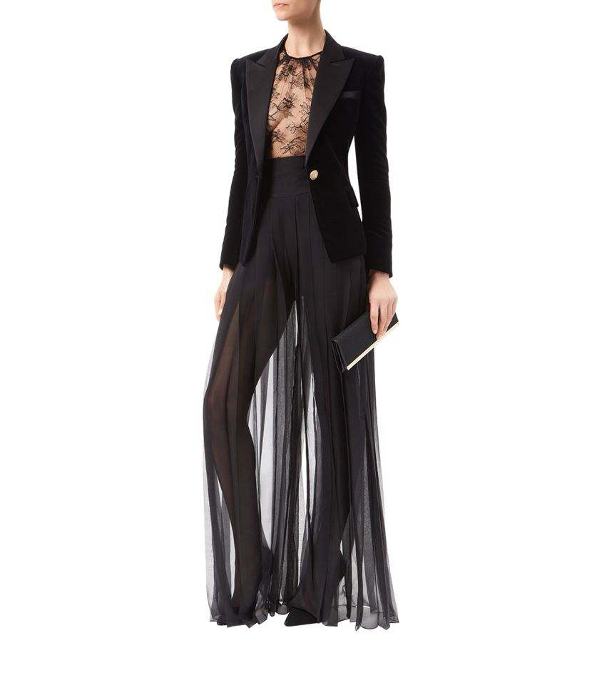 Balmain Pleated Silk Palazzo Pants in Black | Lyst