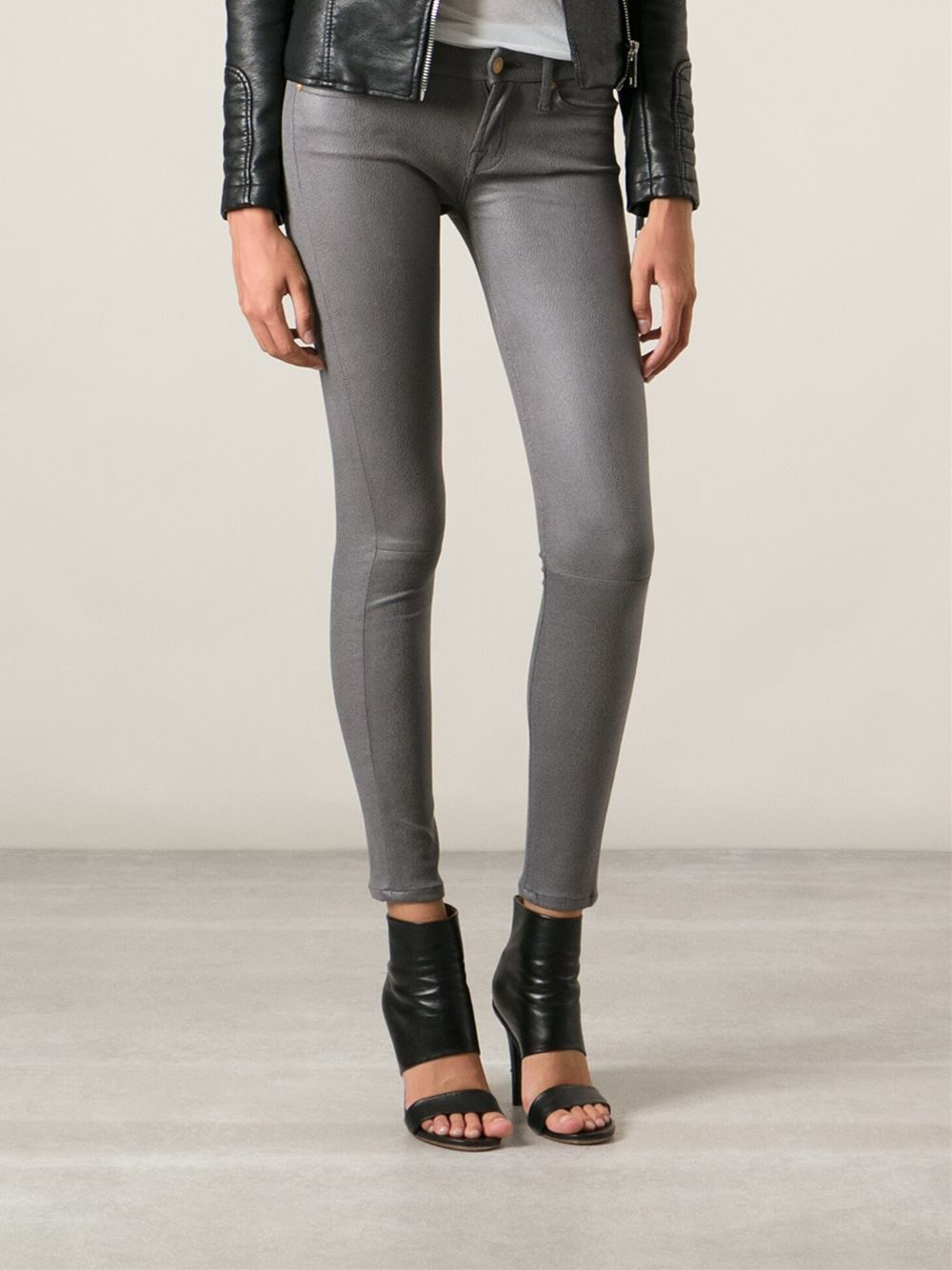 7 For All Mankind Coated Skinny Jeans in Grey (Grey) - Lyst