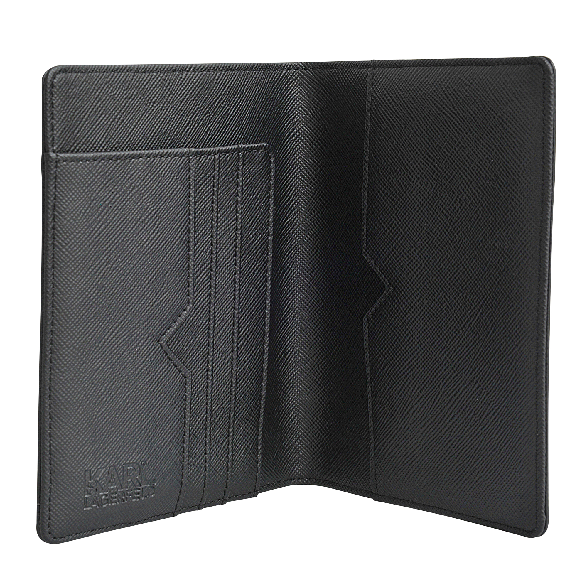 Karl Lagerfeld Leather Karl Around The World Passport Holder in Black
