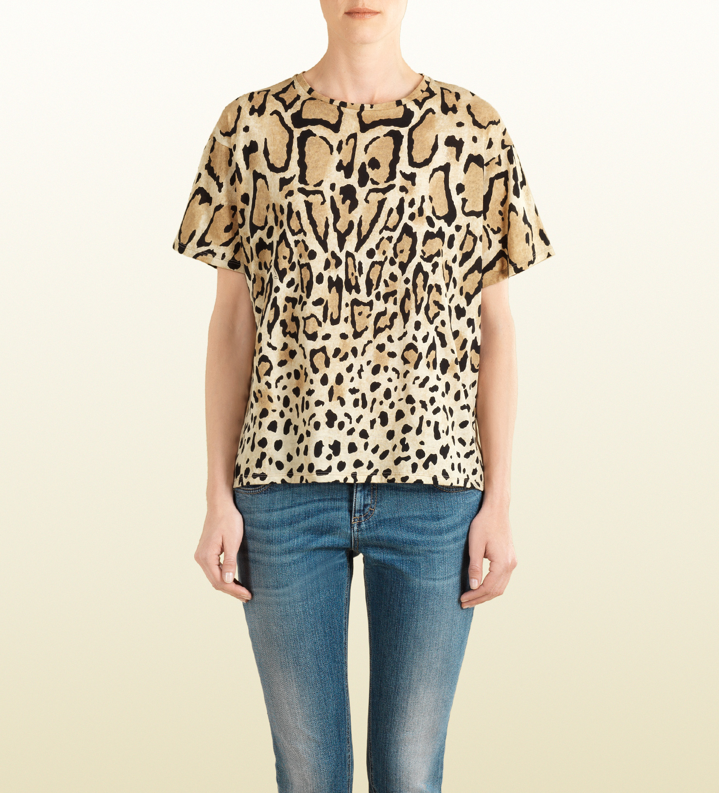 Gucci Leopard Print Cotton T-shirt - Lyst