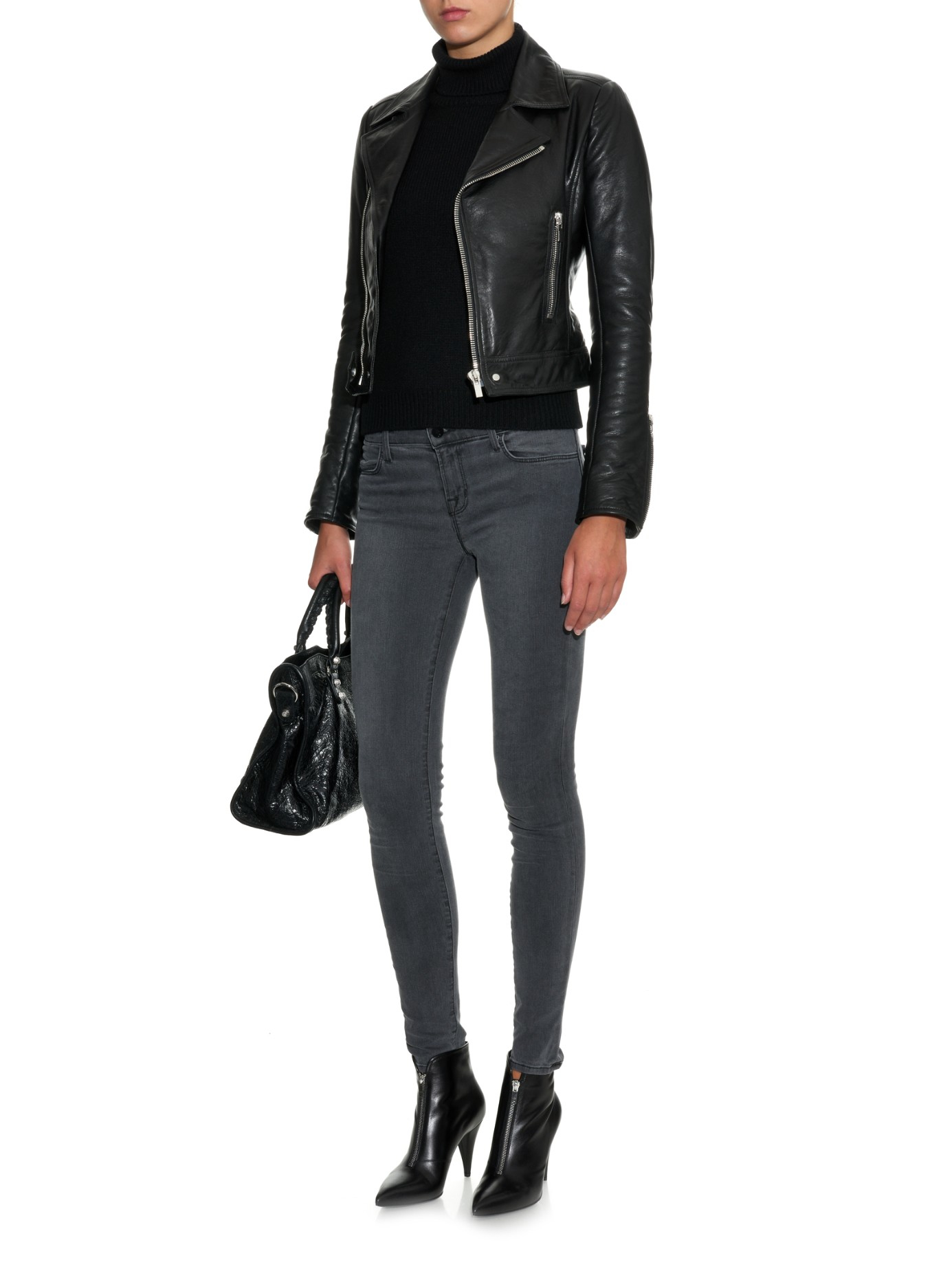 Balenciaga Mens Contrast Logo Leather Moto Jacket In Black  ModeSens