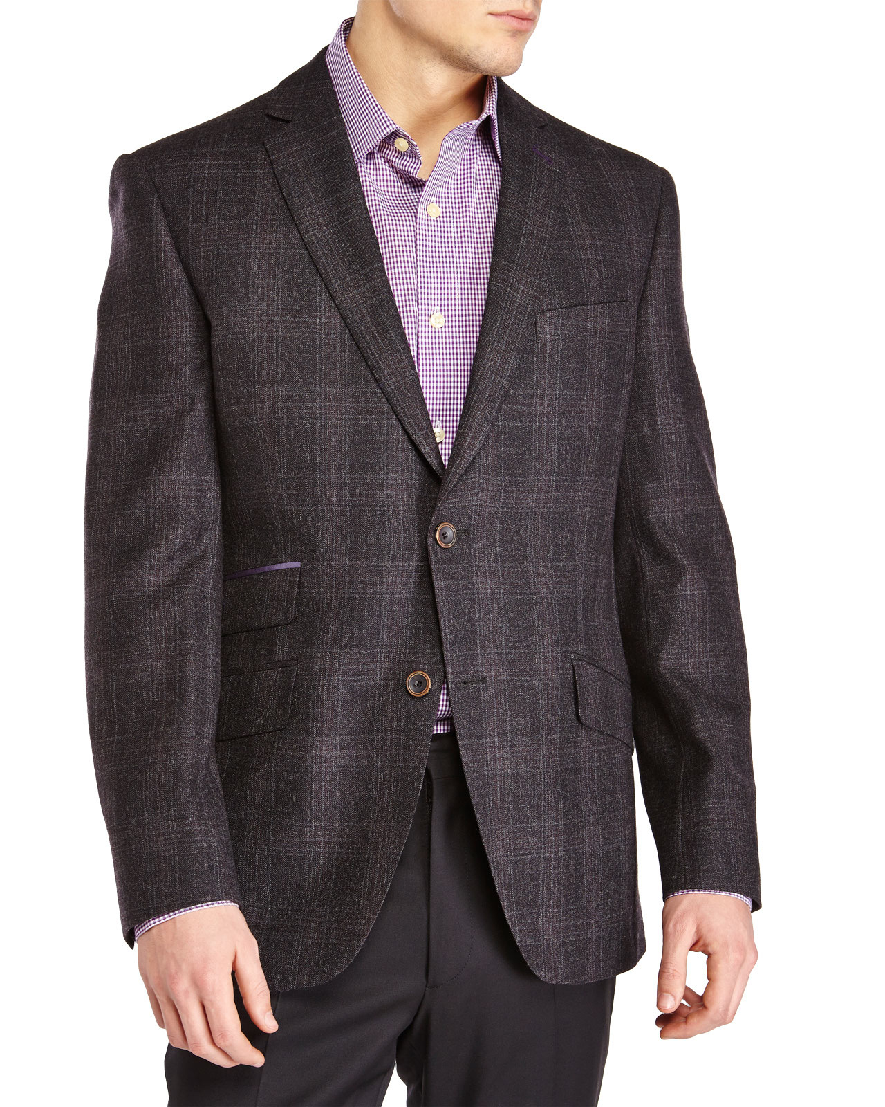 Ted baker Charcoal Plaid Two-Button Wool Sport Coat in Gray for Men ...
