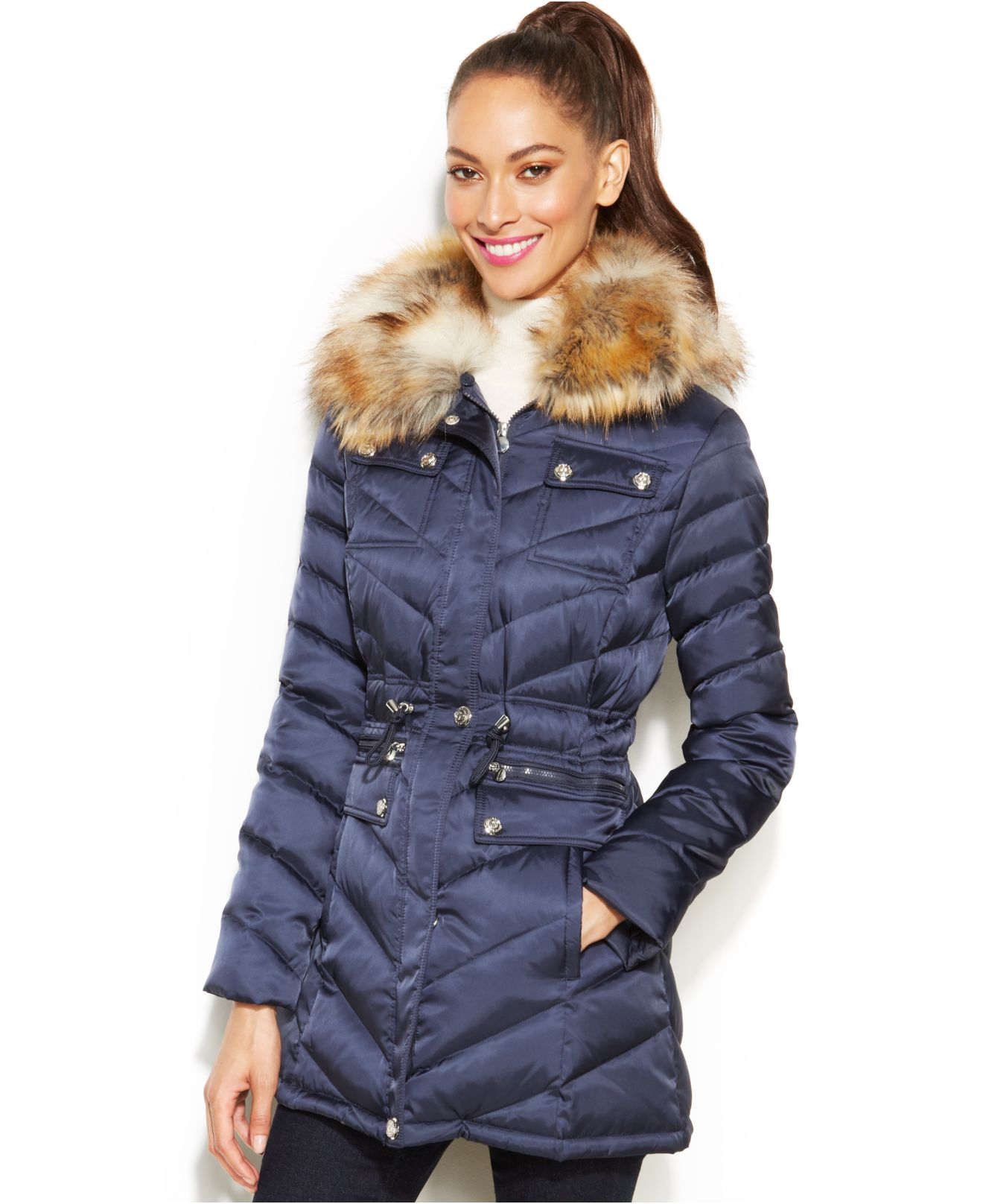 Laundry by Shelli Segal FauxFurHooded Quilted Puffer Coat in Blue Lyst