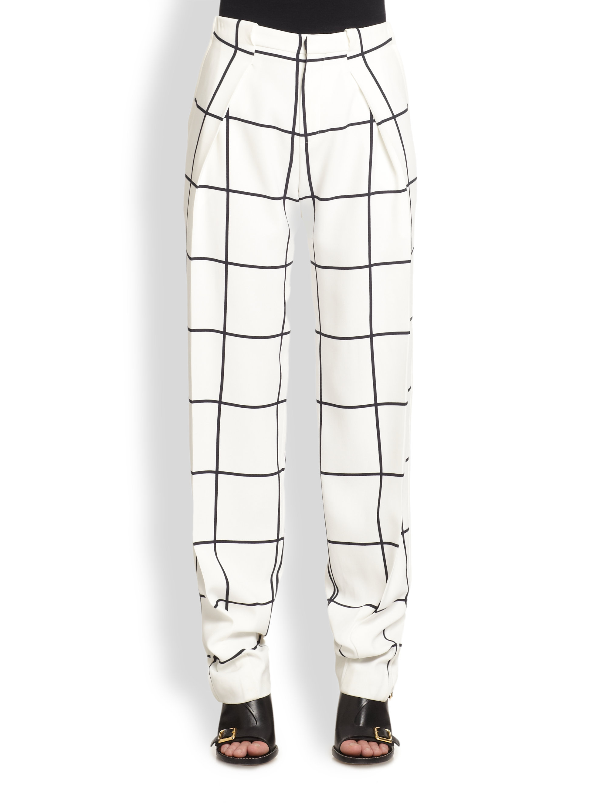 black and white windowpane pants