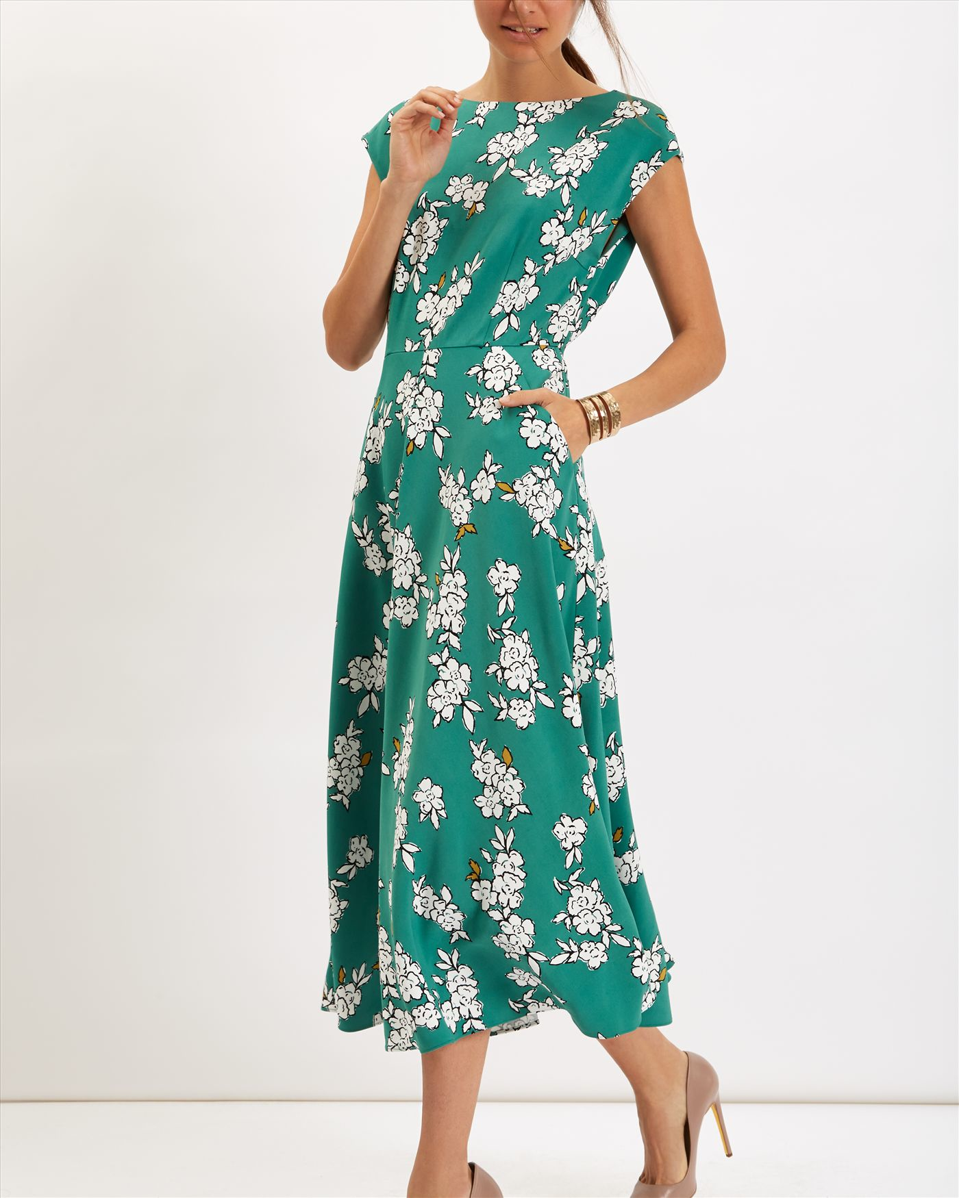 Jaeger Blossom Outline Printed Dress in Green | Lyst