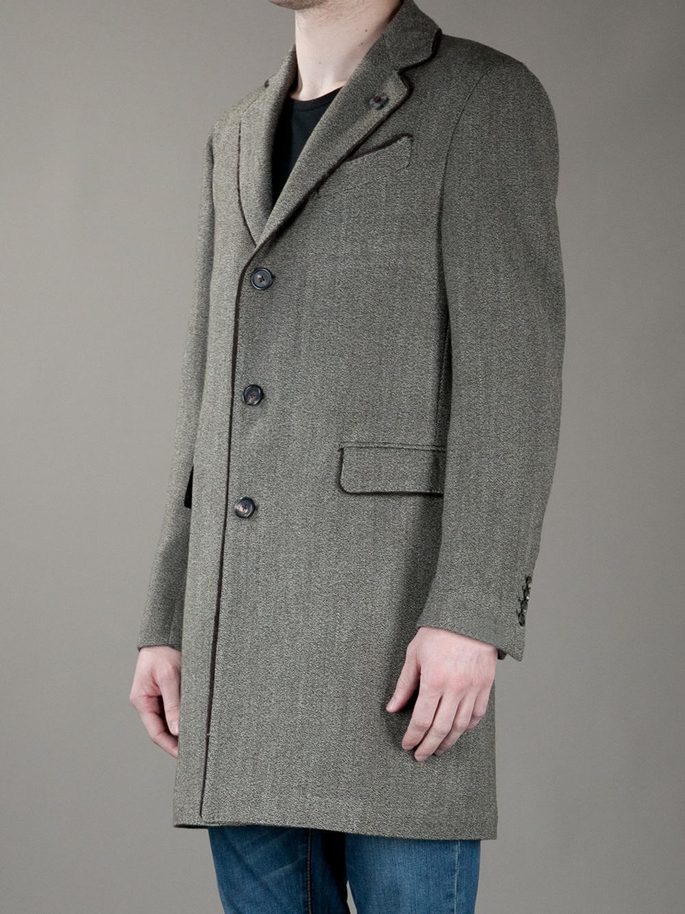 Lardini Long Wool Coat in Green for Men - Lyst