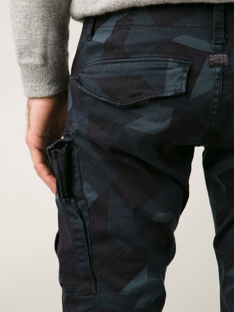 G-Star RAW Camouflage Print Cargo Trousers in Blue for Men | Lyst