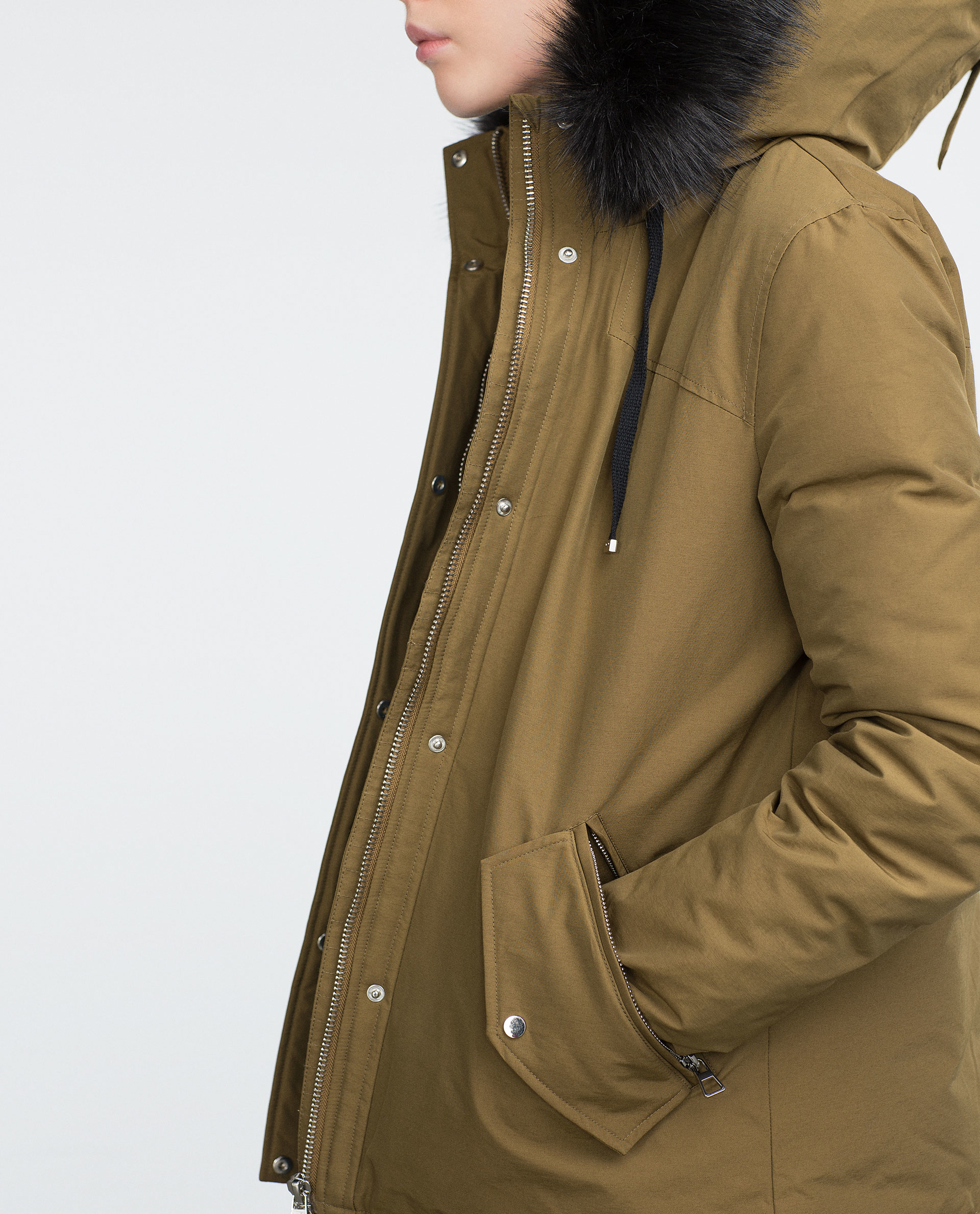 Zara Down Parka in Green (Olive green) Lyst