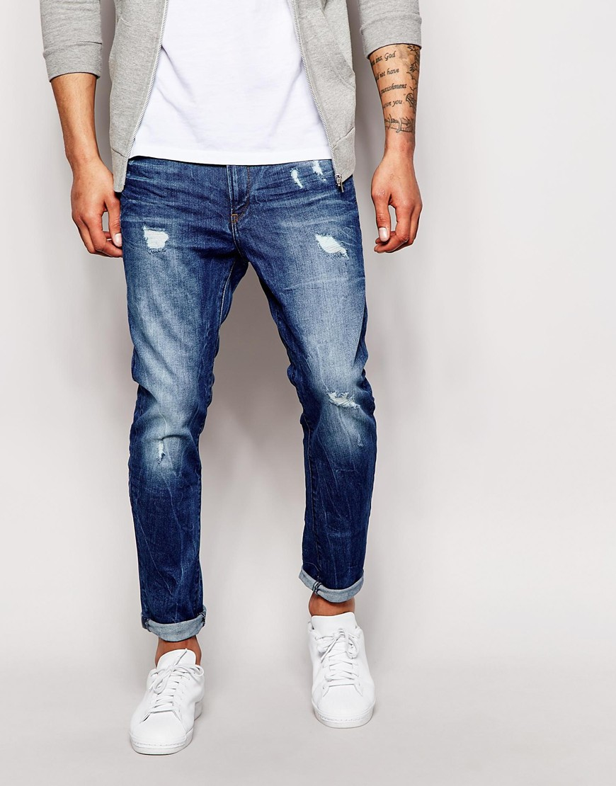 G-Star RAW Type C Super Slim Light Aged Destroy in Blue for Men | Lyst