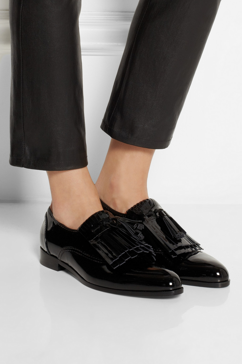 Lanvin Mila Fringed Patentleather Loafers in Black - Lyst