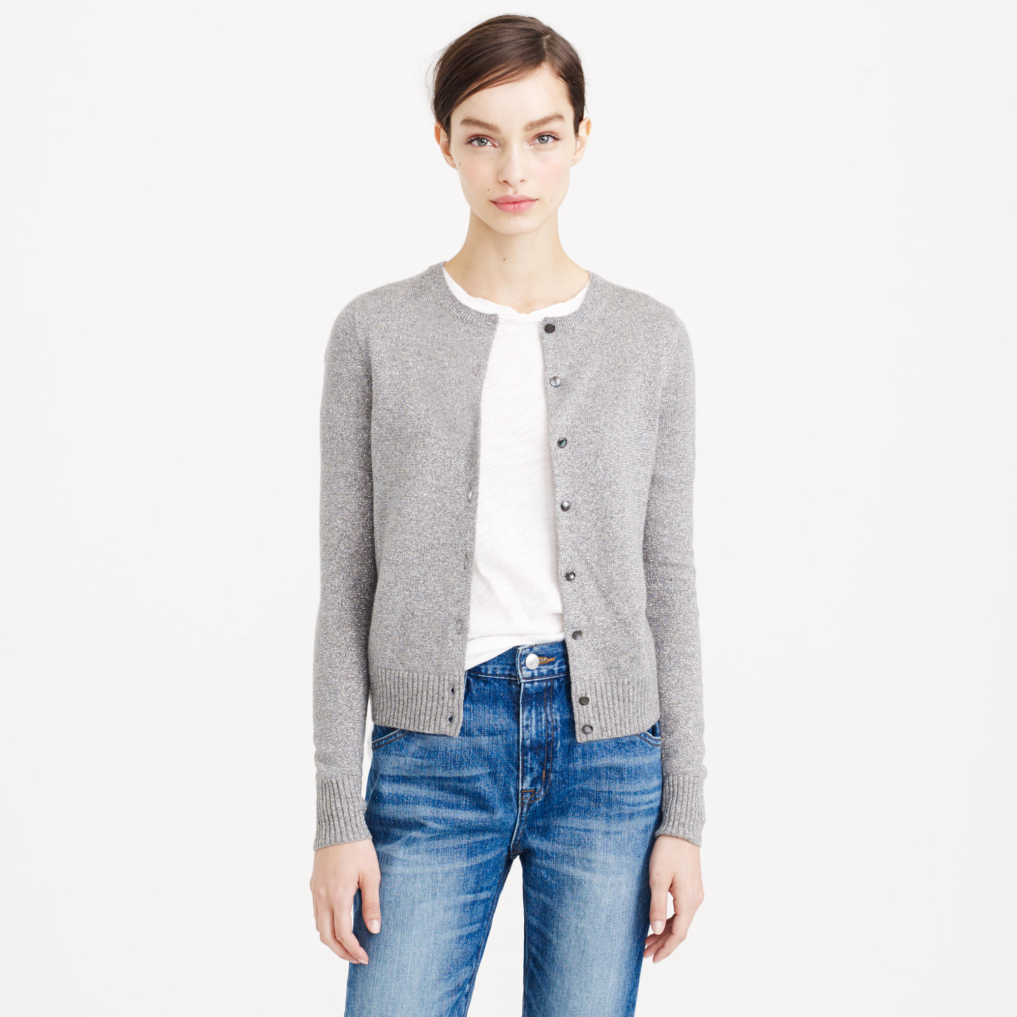 J.Crew Collection Cashmere Sparkle Cardigan Sweater in Gray | Lyst
