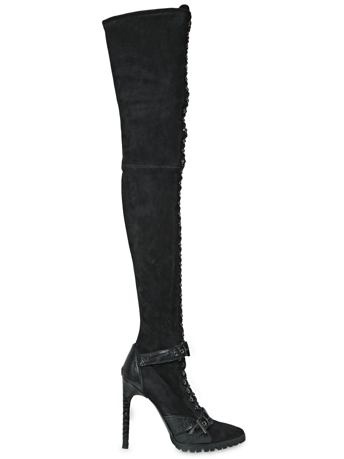 Emilio Pucci 115Mm Suede Ostrich Over The Knee Boots in Black - Lyst