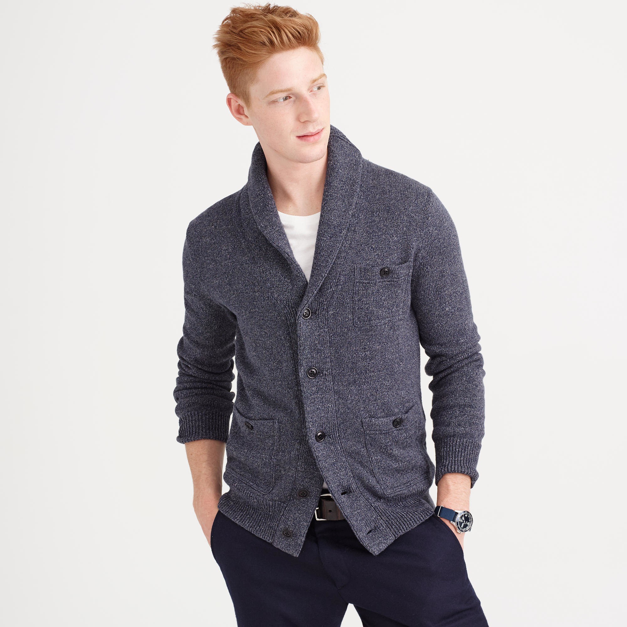 J.crew Cotton Cardigan Sweater In Marled Navy in Blue for Men | Lyst