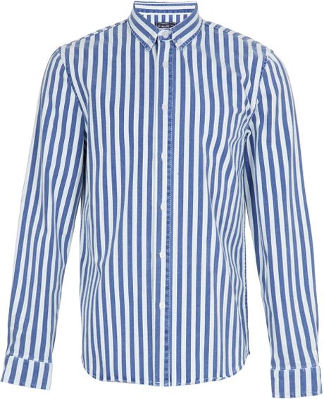 Topman Blue Stripe Denim Long Sleeve Shirt in Blue for Men | Lyst