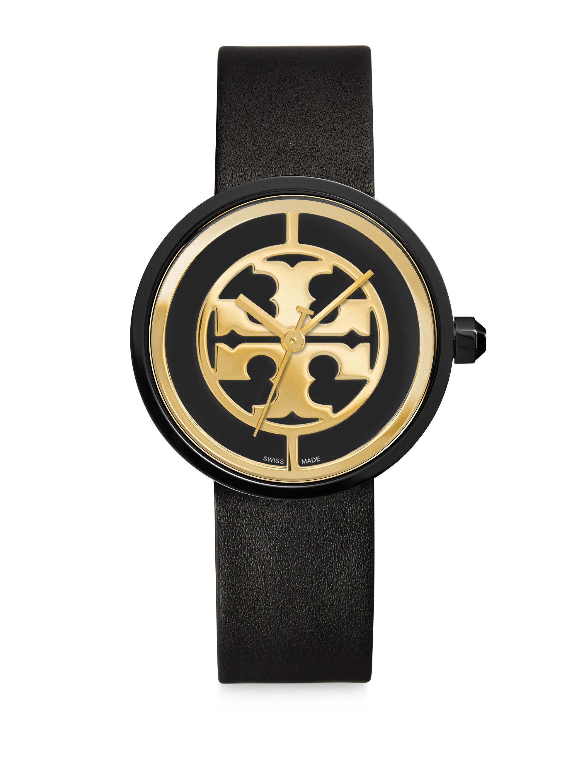 Tory burch Reva Goldtone Stainless Steel & Leather Strap Watch/black in ...