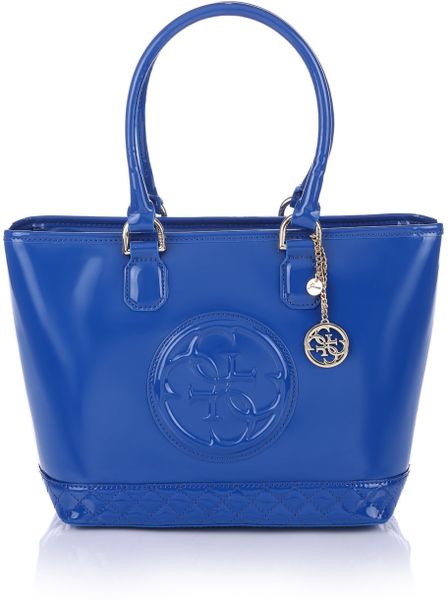 Guess High Shine Carryall Bag in Blue | Lyst