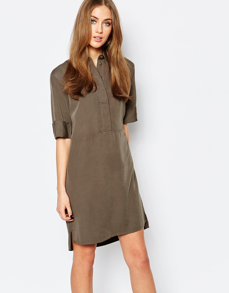  Warehouse  Synthetic Casual Shirt  Dress  Khaki  in Green Lyst