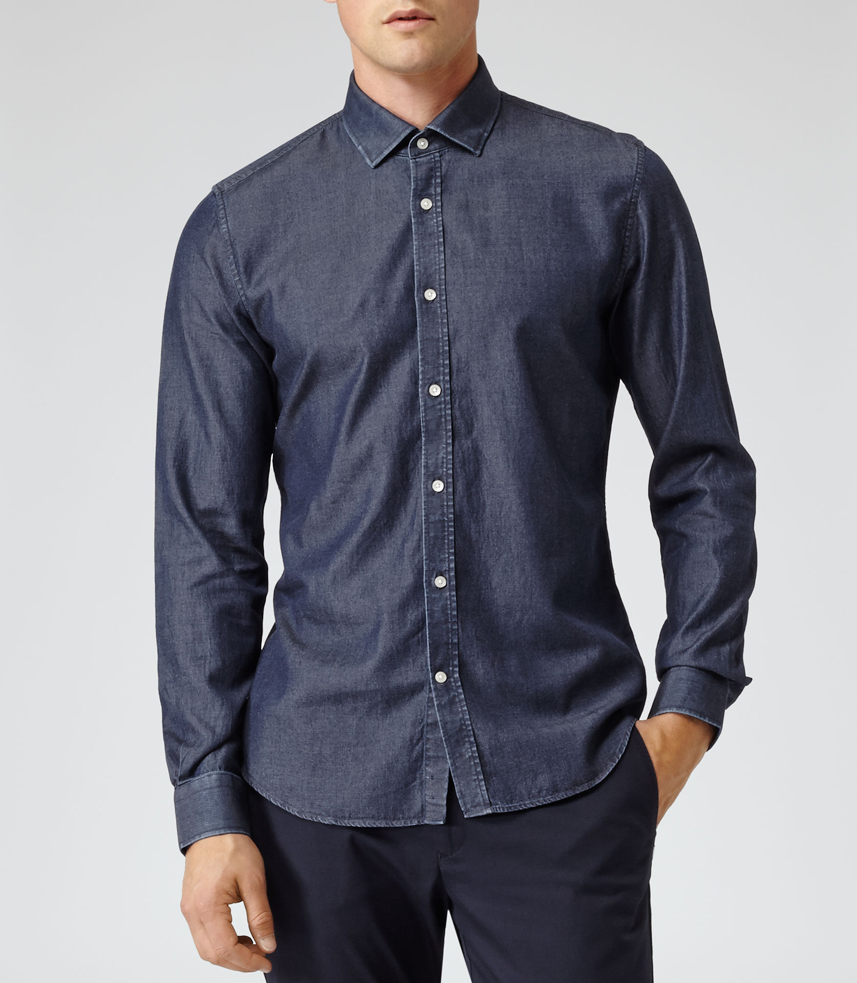 Reiss Rhodes Slim-Fit Chambray Shirt in Navy (Blue) for Men - Lyst