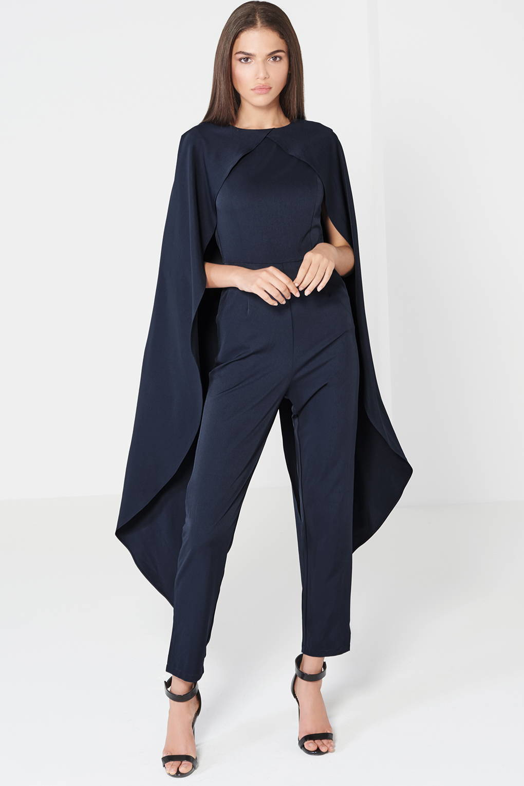 navy jumpsuit with cape