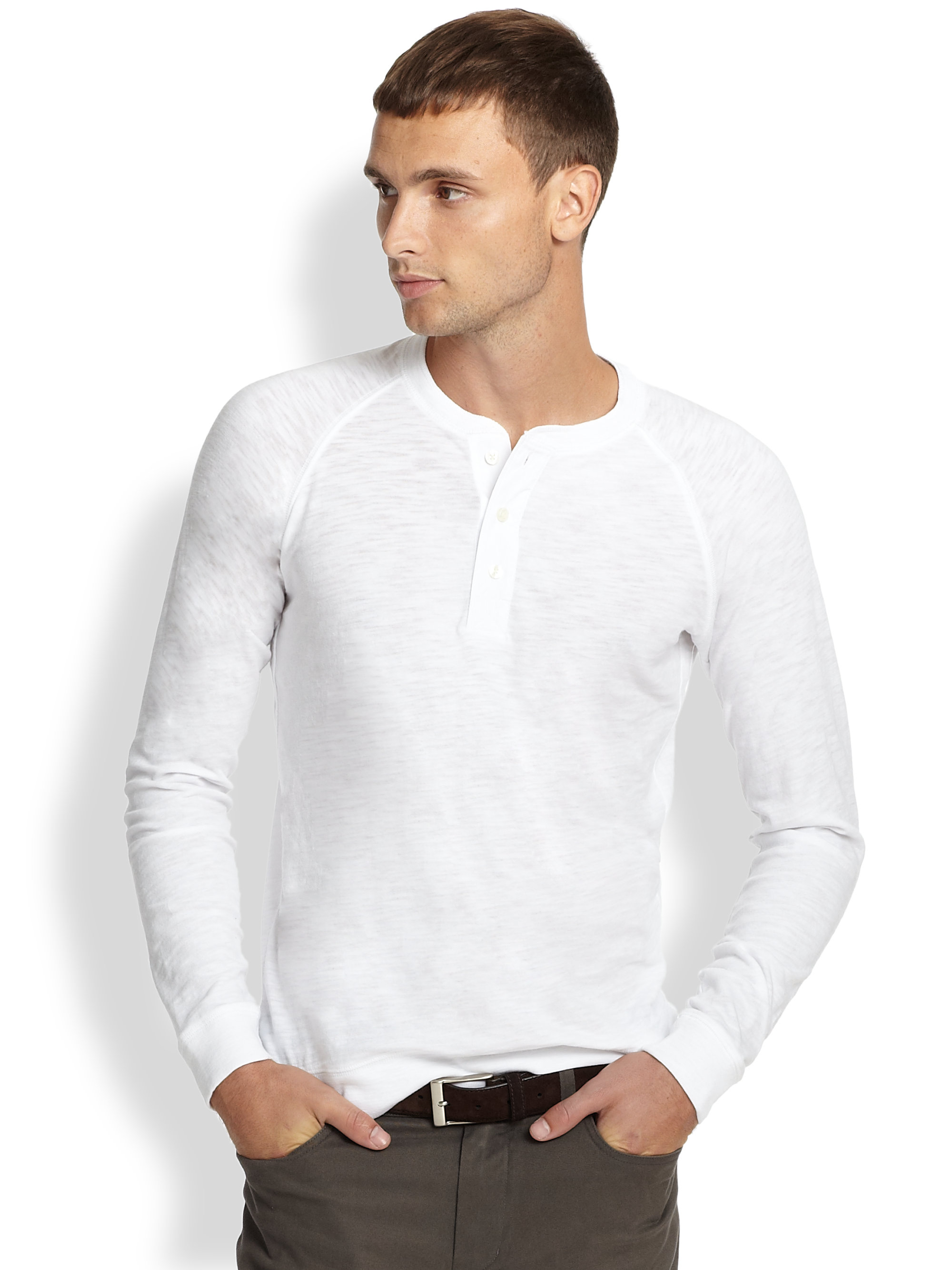 Lyst Vince Pima Cotton Henley Tee in White for Men