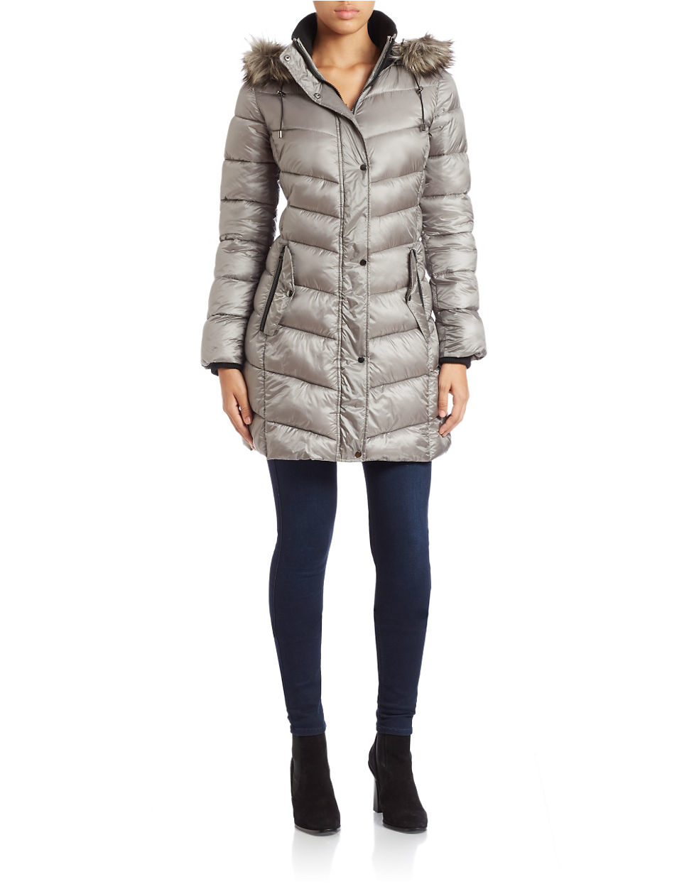 Lyst - Bernardo Faux Fur-trimmed Puffer Coat in Gray