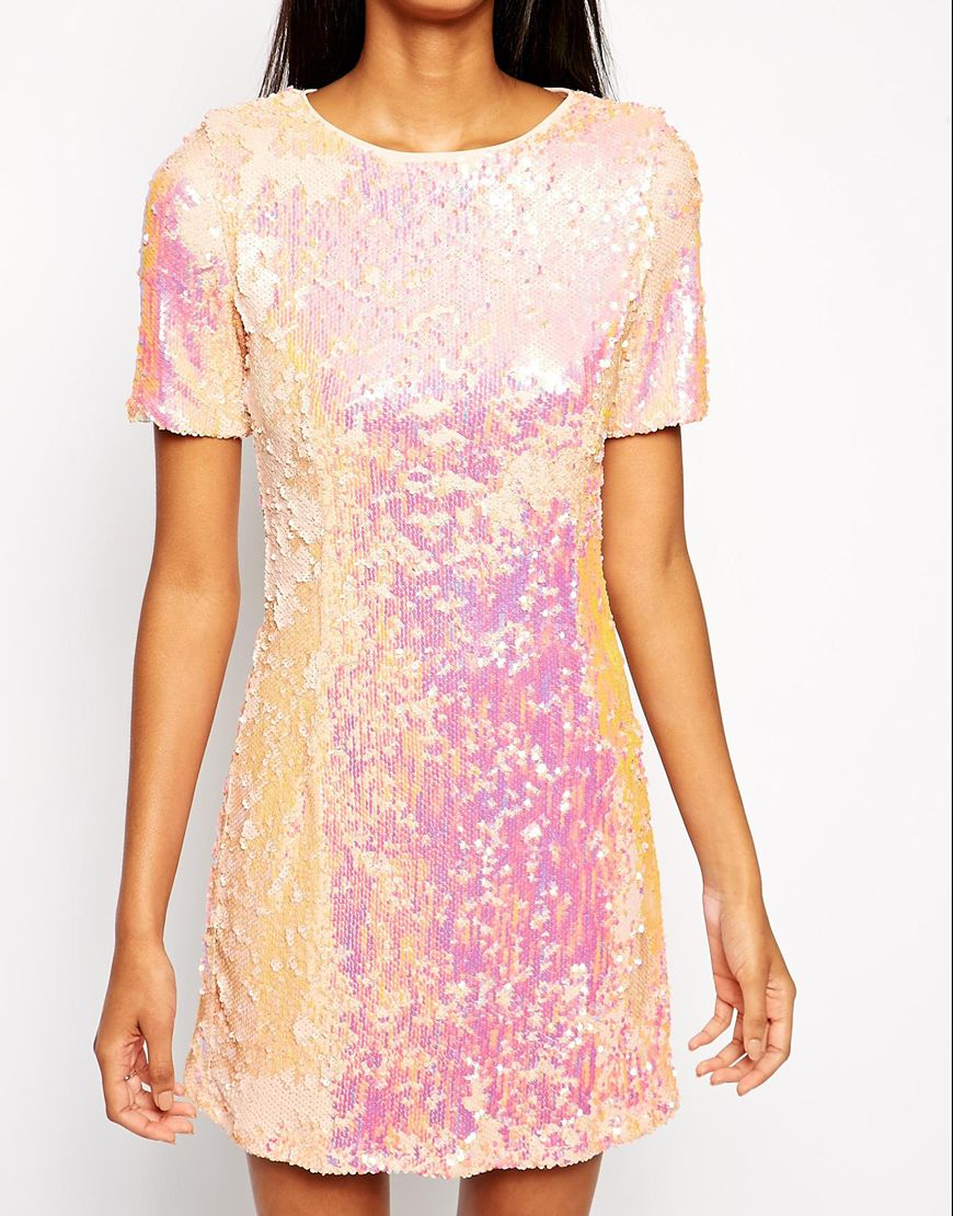pink sequin shift dress