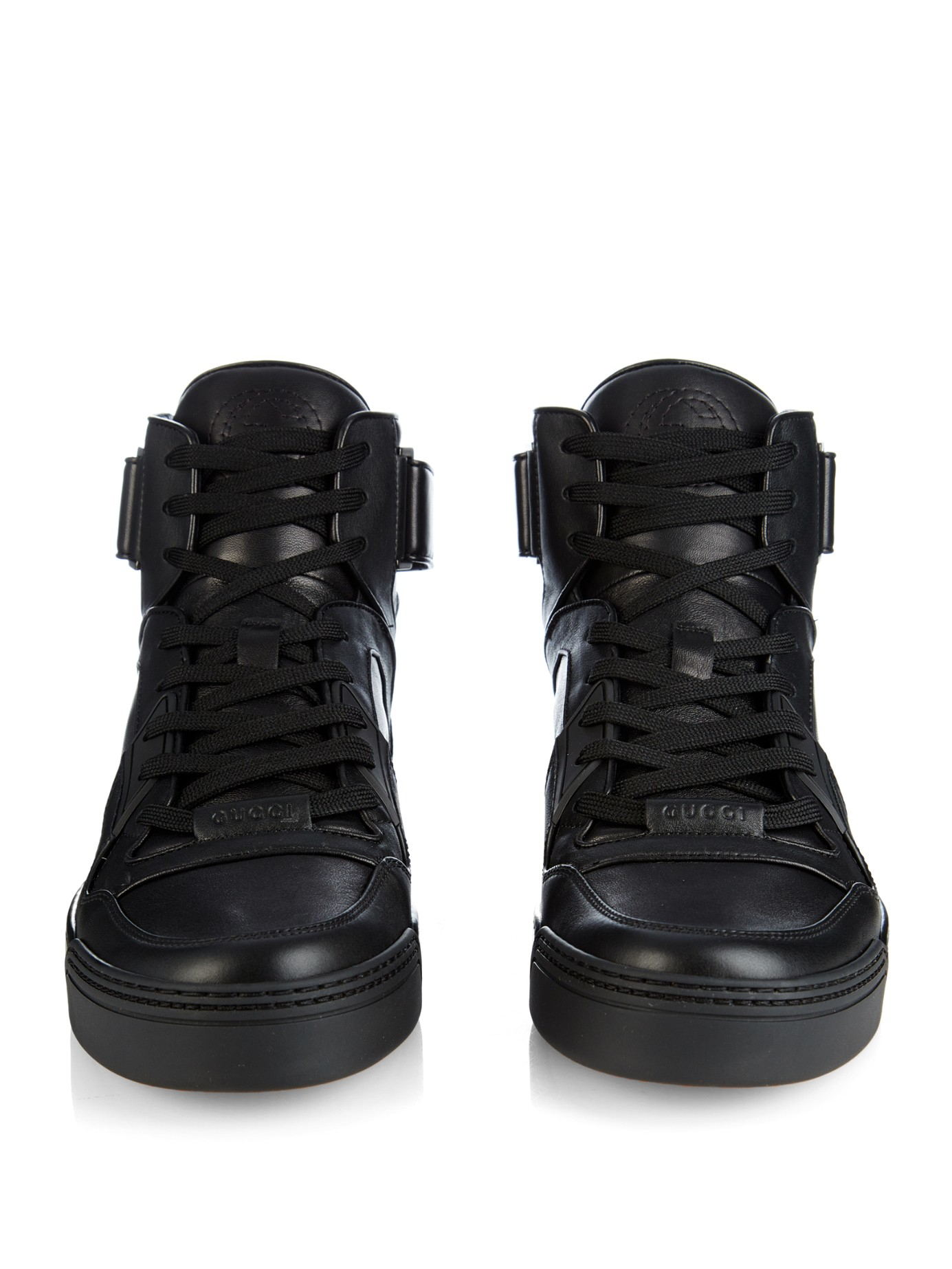 Gucci, Shoes, Gucci 7607 Black Leather Sneakers Velcro Straps Signature  Web Authentic Men