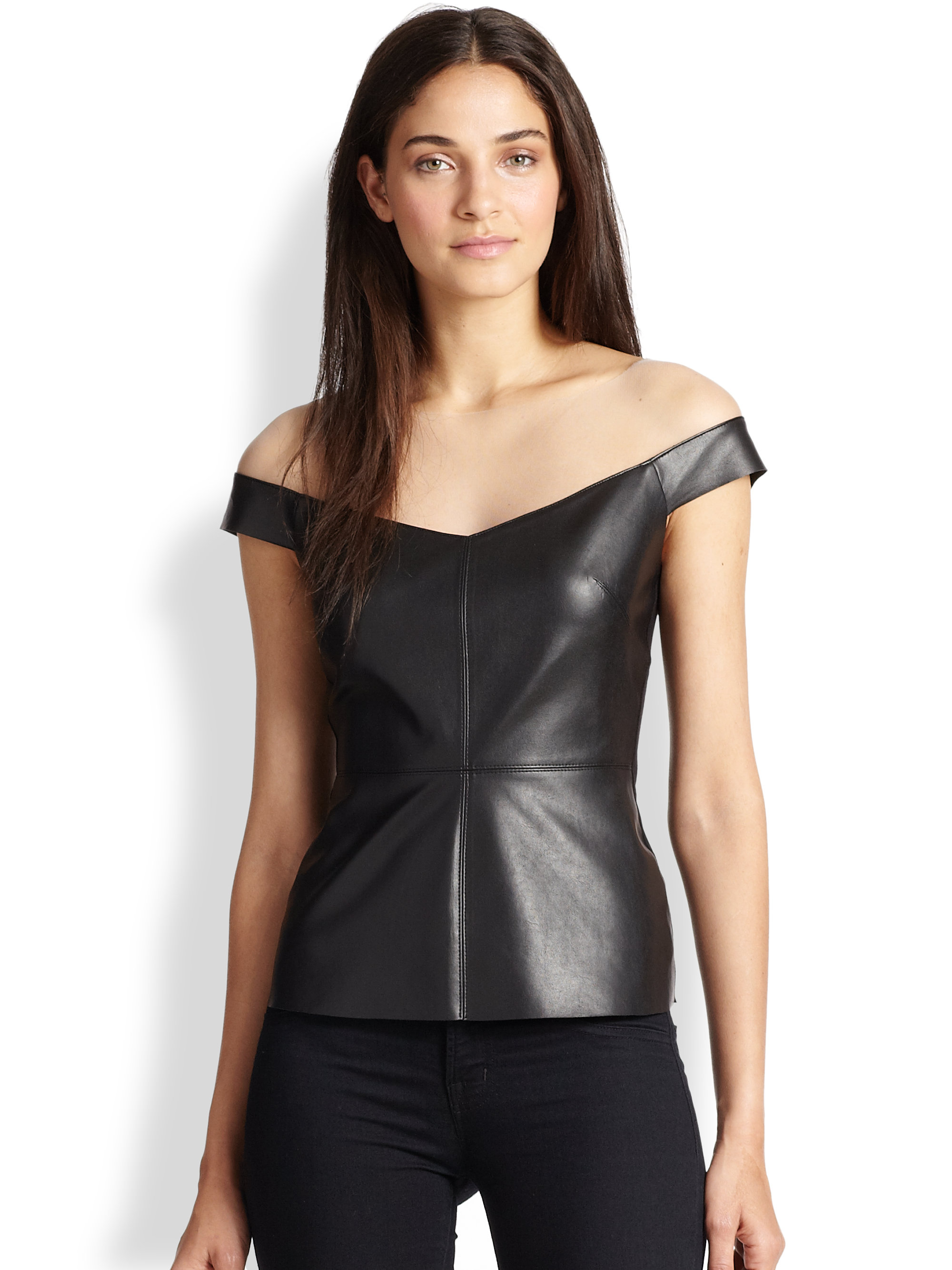 Bailey 44 Fixation SheerYoke Faux LeatherFront Top in Black Lyst