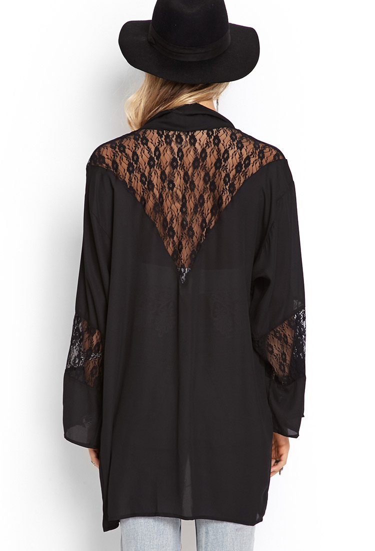 Lyst Forever 21 Lace Paneled Kimono in Black