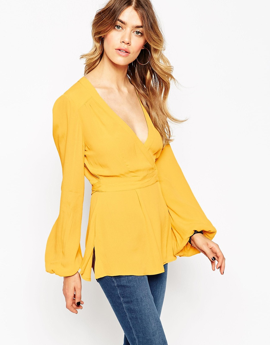yellow wrap blouse
