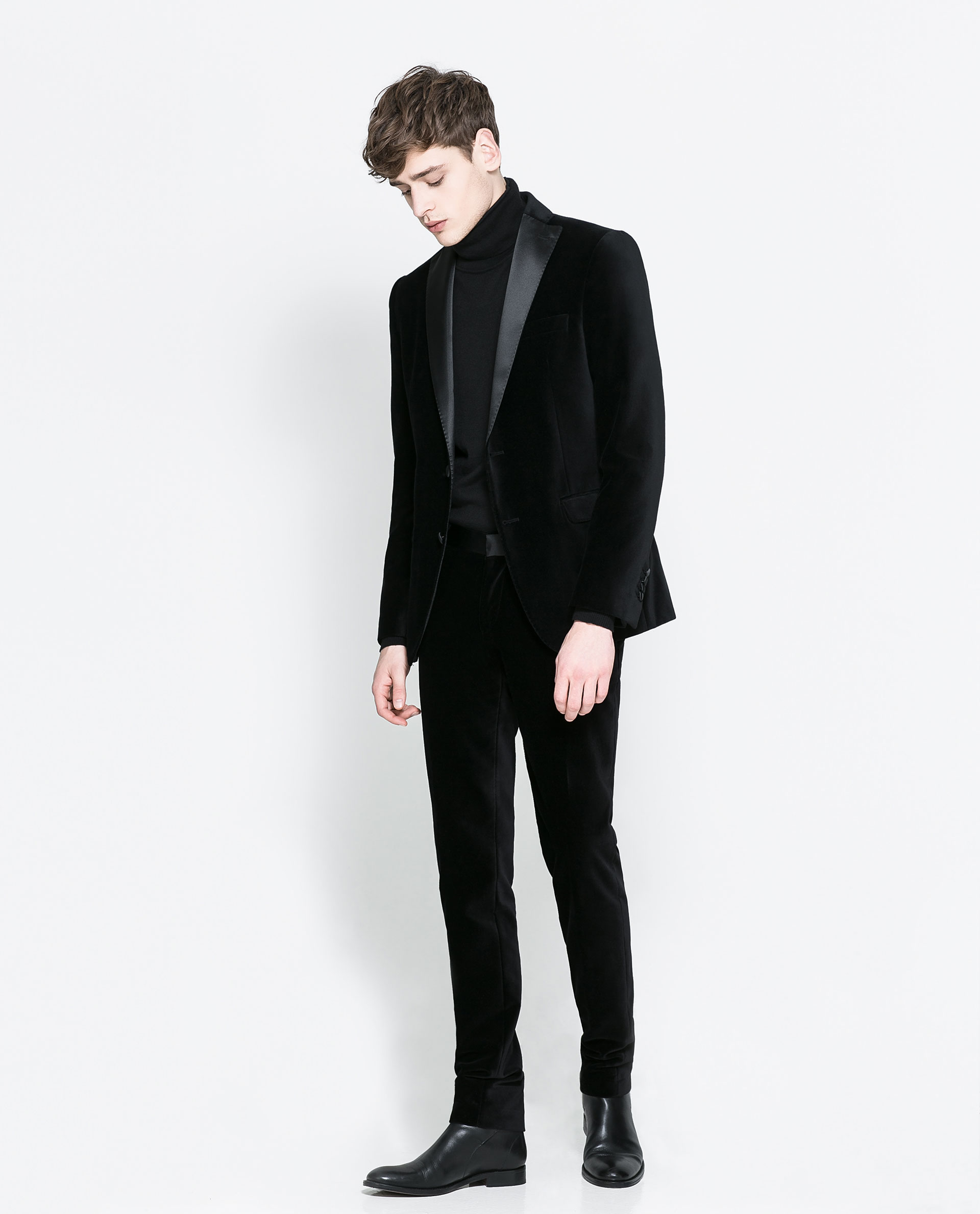Zara Velvet Blazer with Contrast Detailing in Black for Men Lyst