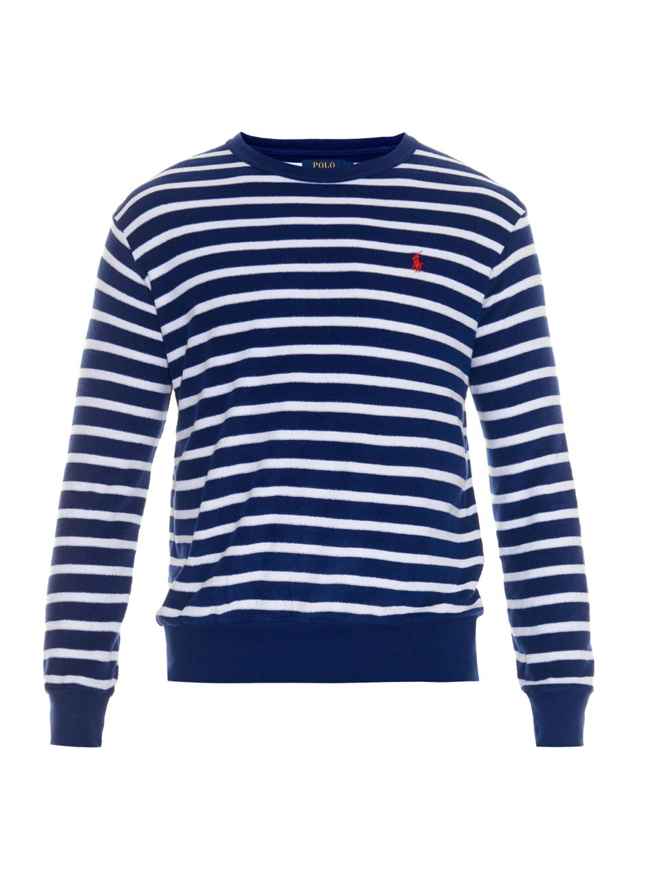 Polo Ralph Lauren Striped Terry-Towelling Long-Sleeved T-Shirt in Blue for  Men | Lyst