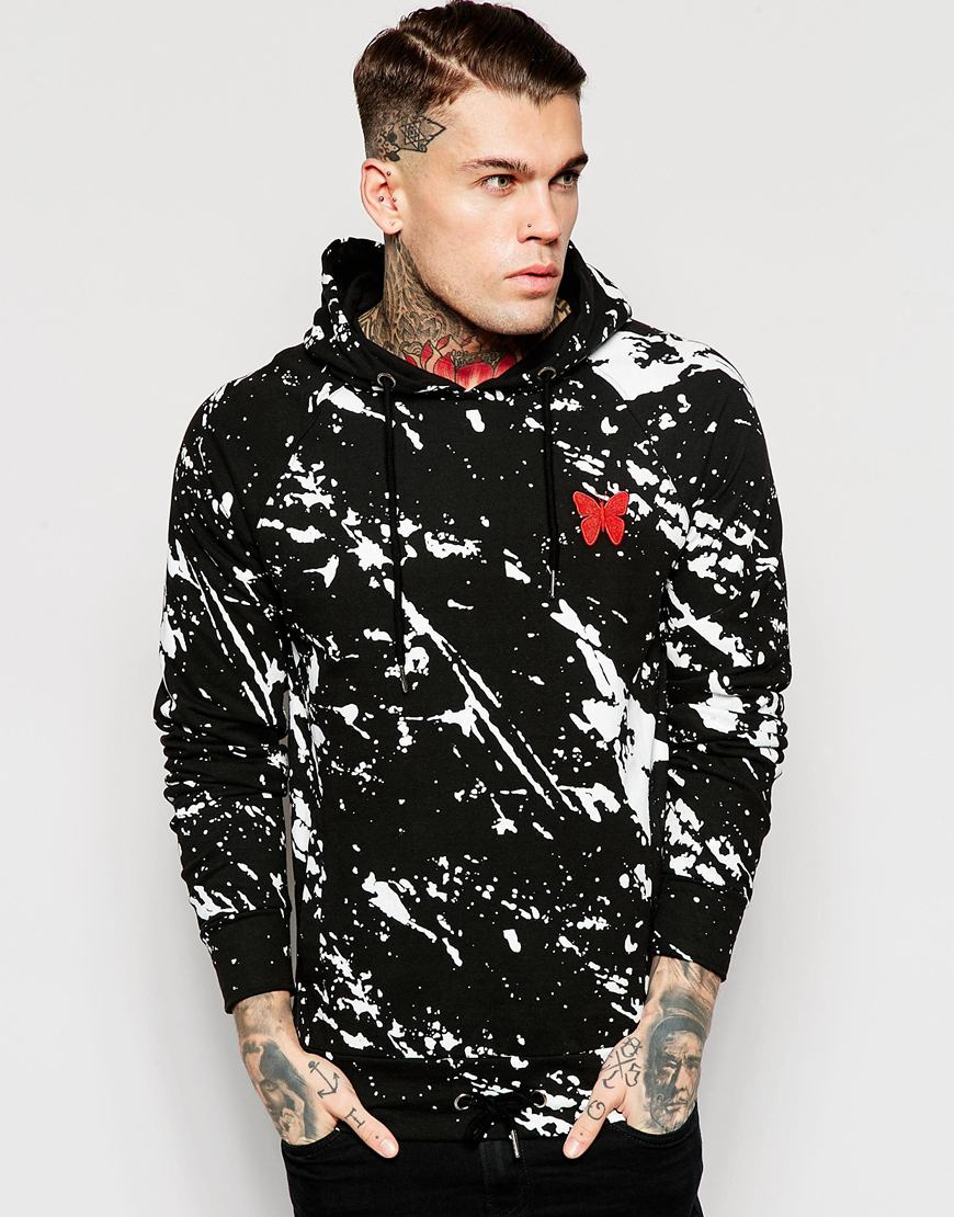 black and white paint splatter hoodie