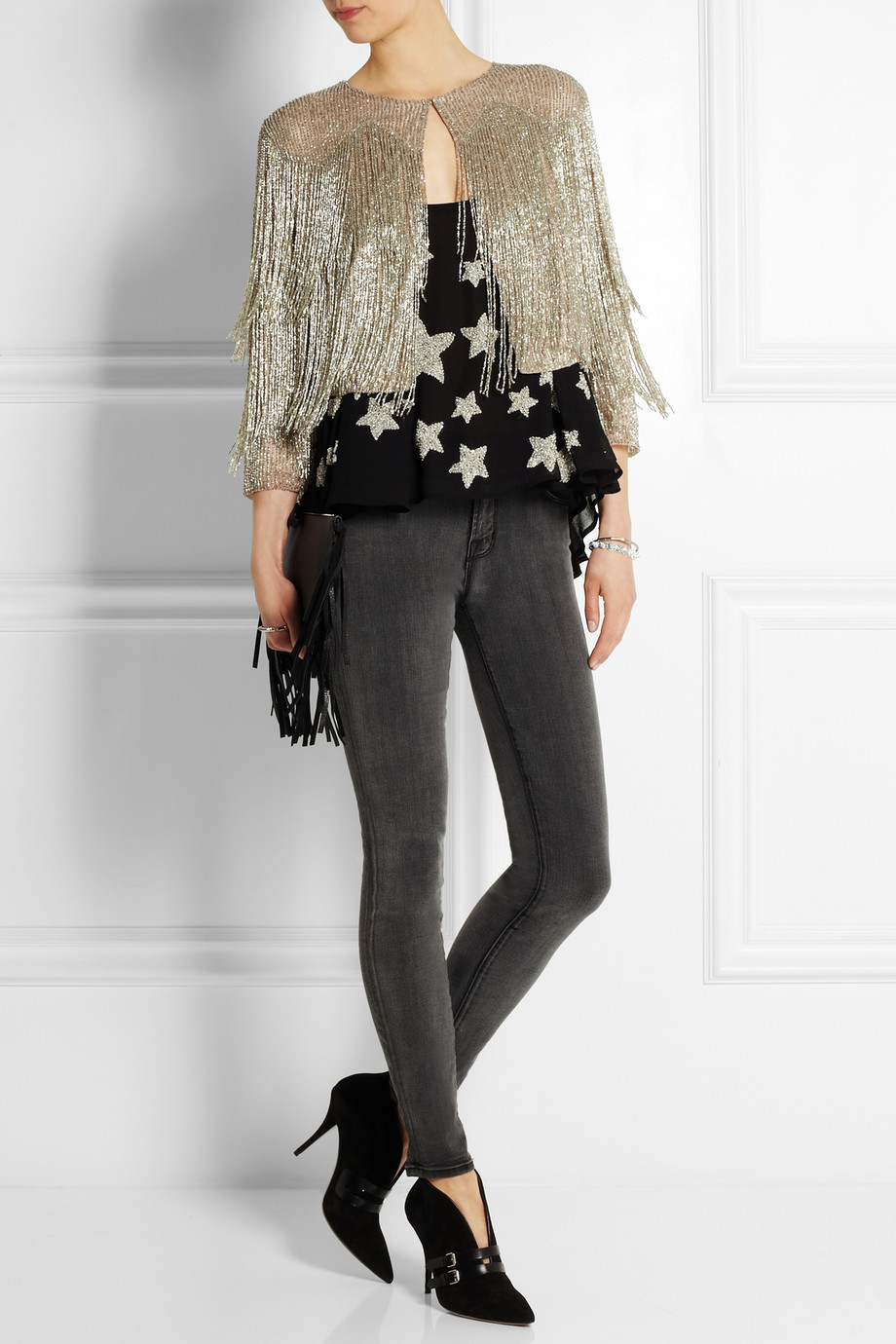 TOPSHOP Fringed Beaded Tulle Jacket in Metallic | Lyst