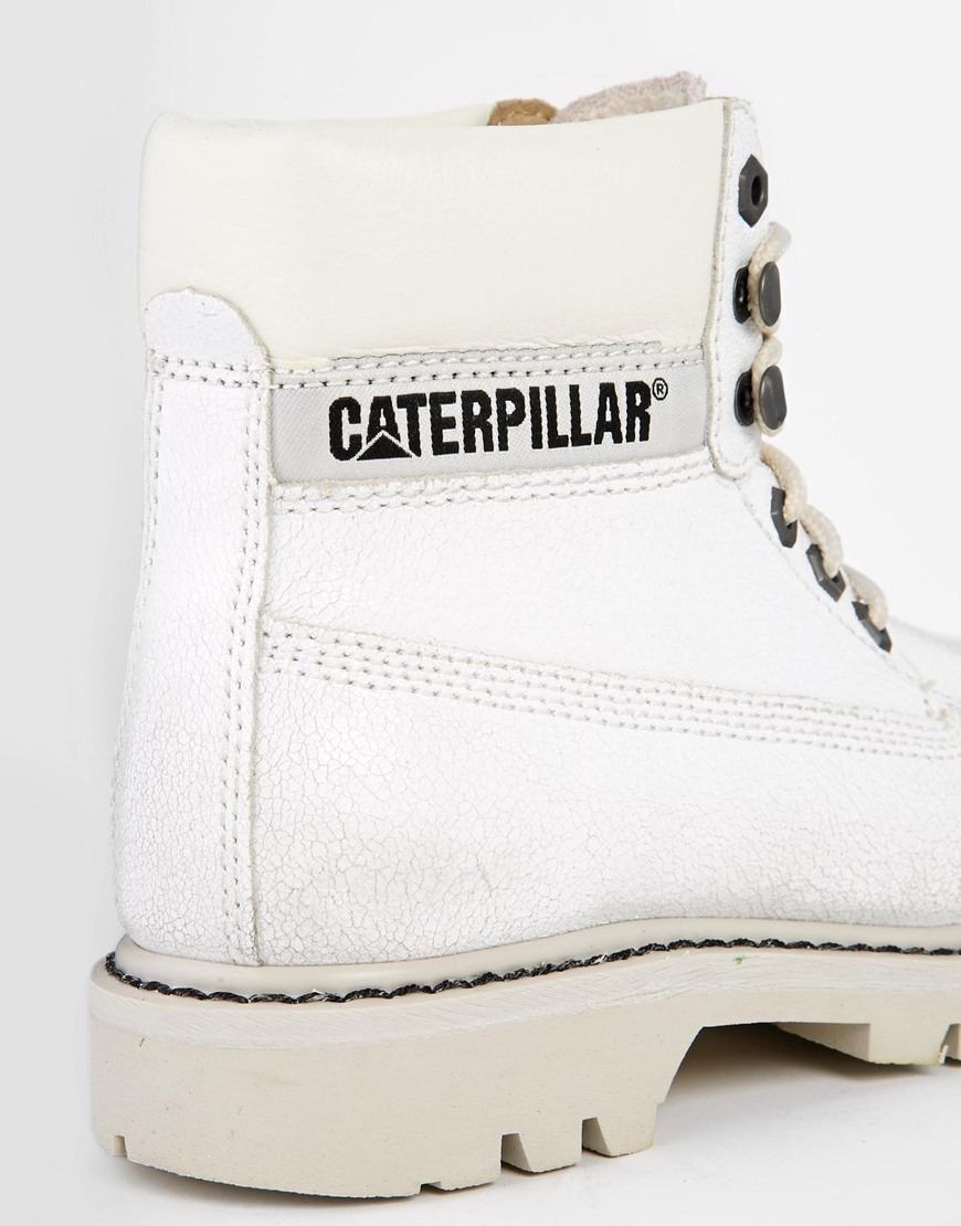 Caterpillar Colorado Burnish Brights Off White Leather Ankle Boots - Lyst