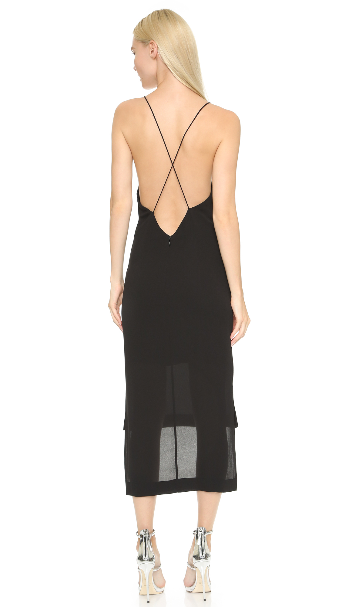 knee length dresses for ladies Dion Lee Fine Line Asymmetric Midi Dress Black Velvet Size US 2 – Celebrity  Owned main image 1