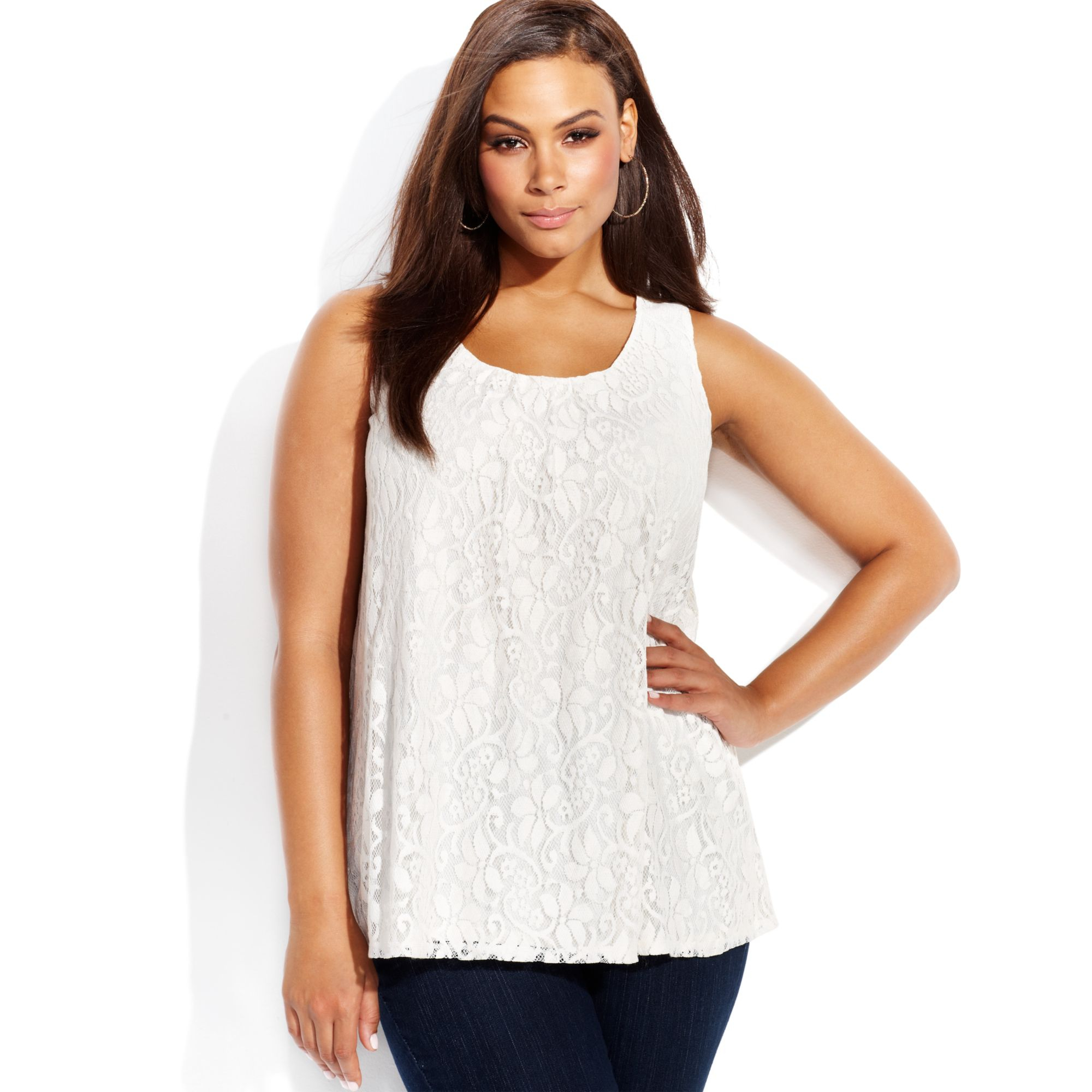 Plus Size White Lace Tops