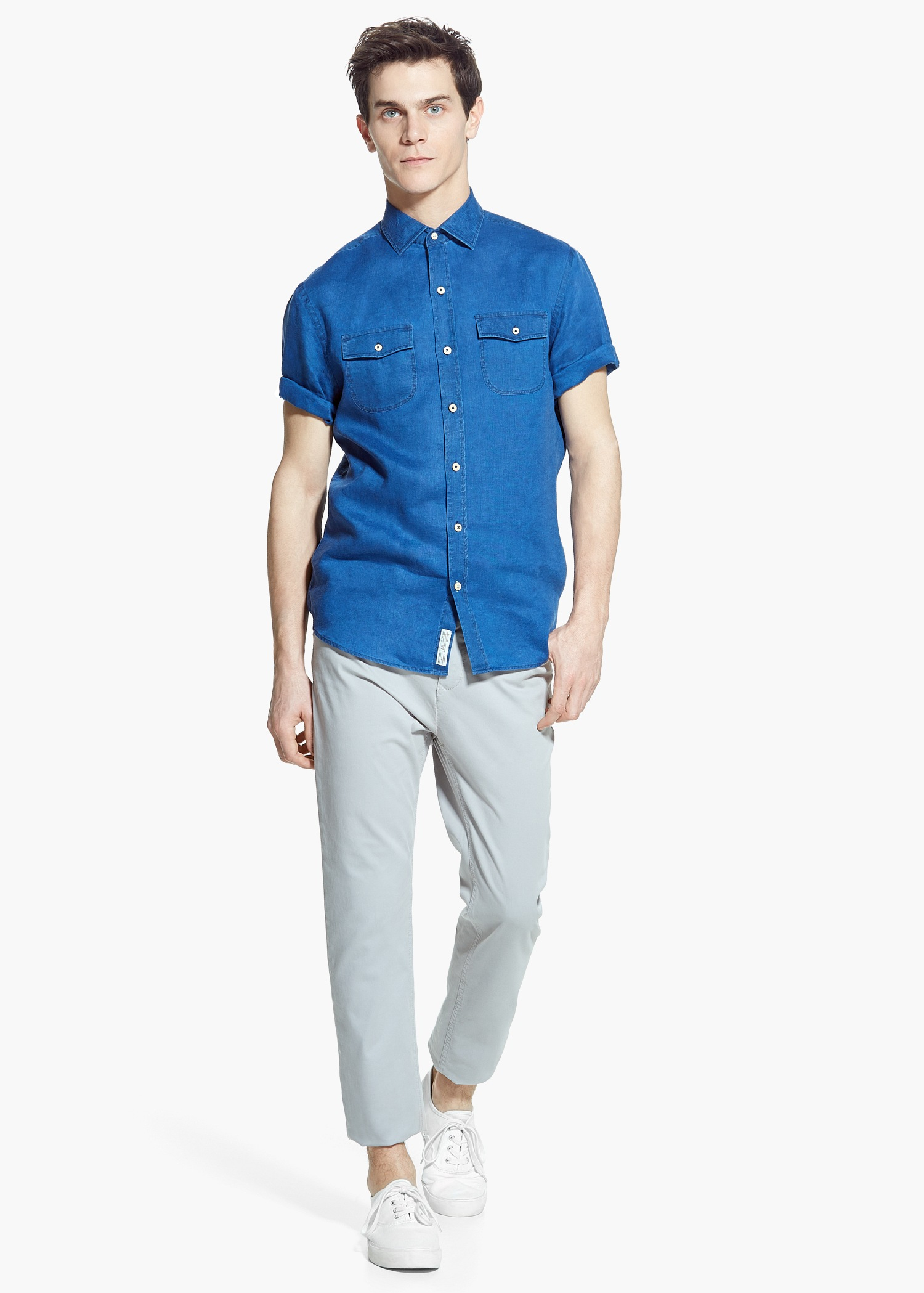 Lyst Mango SlimFit ShortSleeve Linen Shirt in Blue for Men