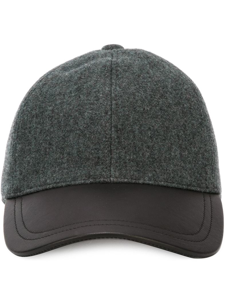 Lyst Canali Leather Peak Baseball Cap in Gray for Men