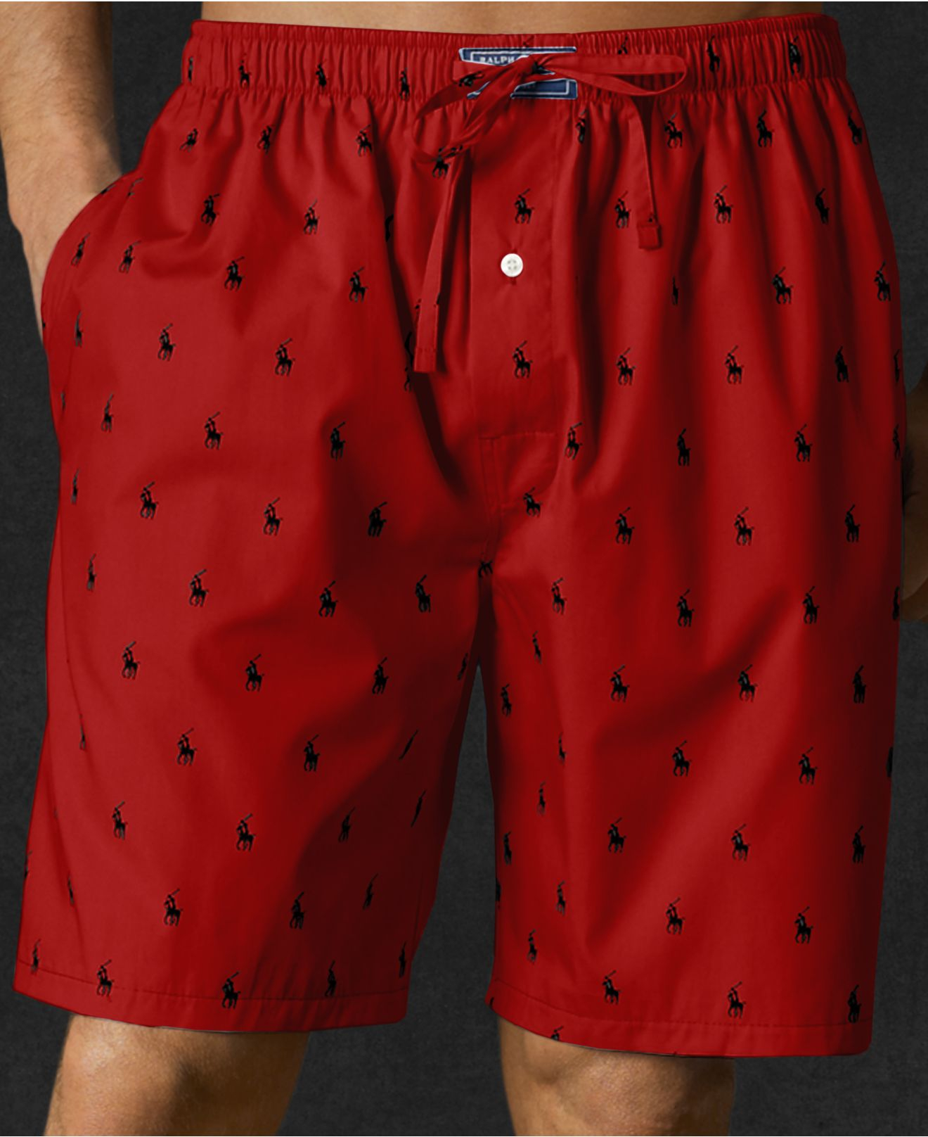 Polo Ralph Lauren Mens Allover Polo Player Woven Pajama Shorts in Red