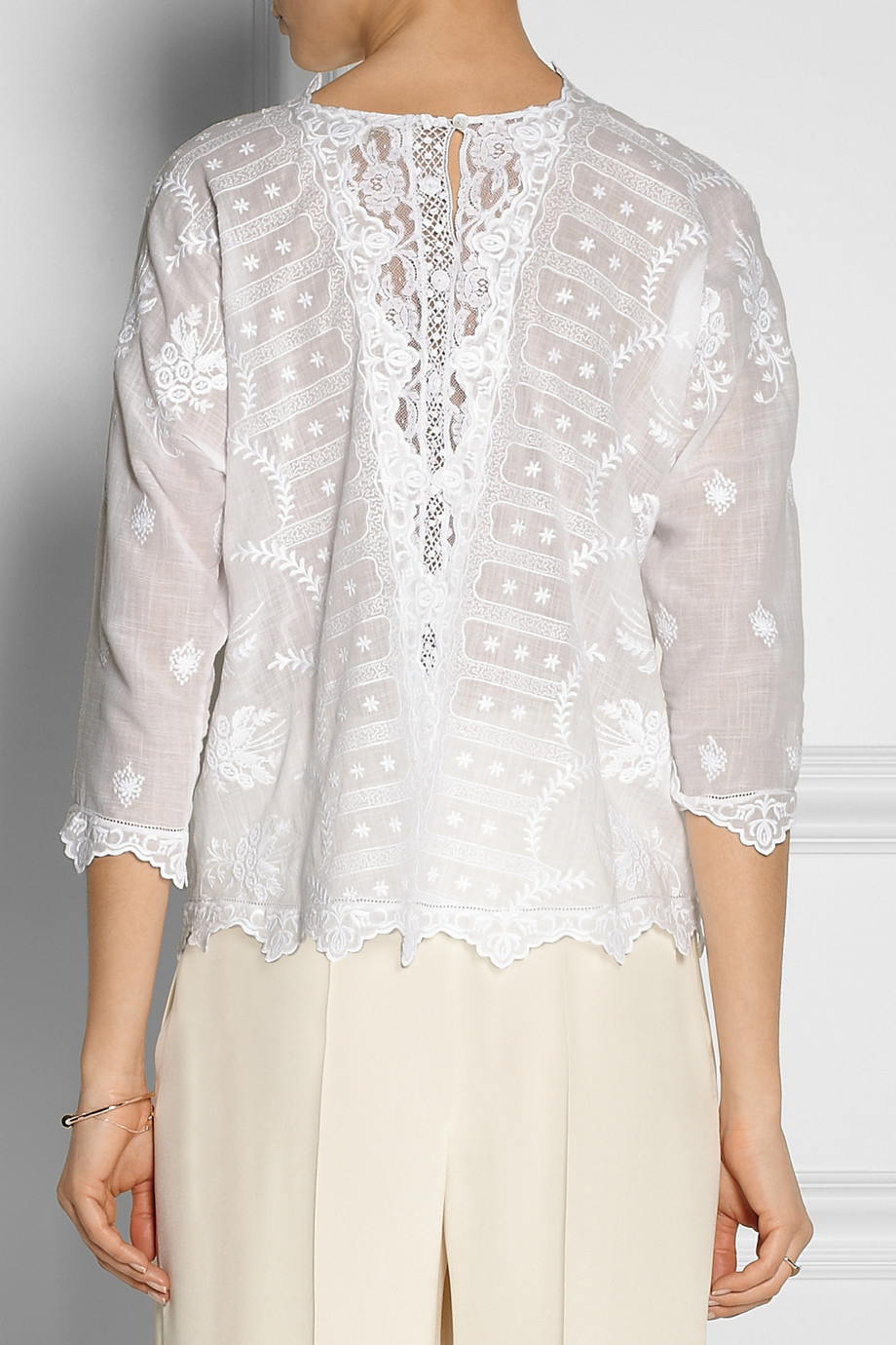 Vanessa Bruno Albane Embroidered Voile and Lace Top in White - Lyst