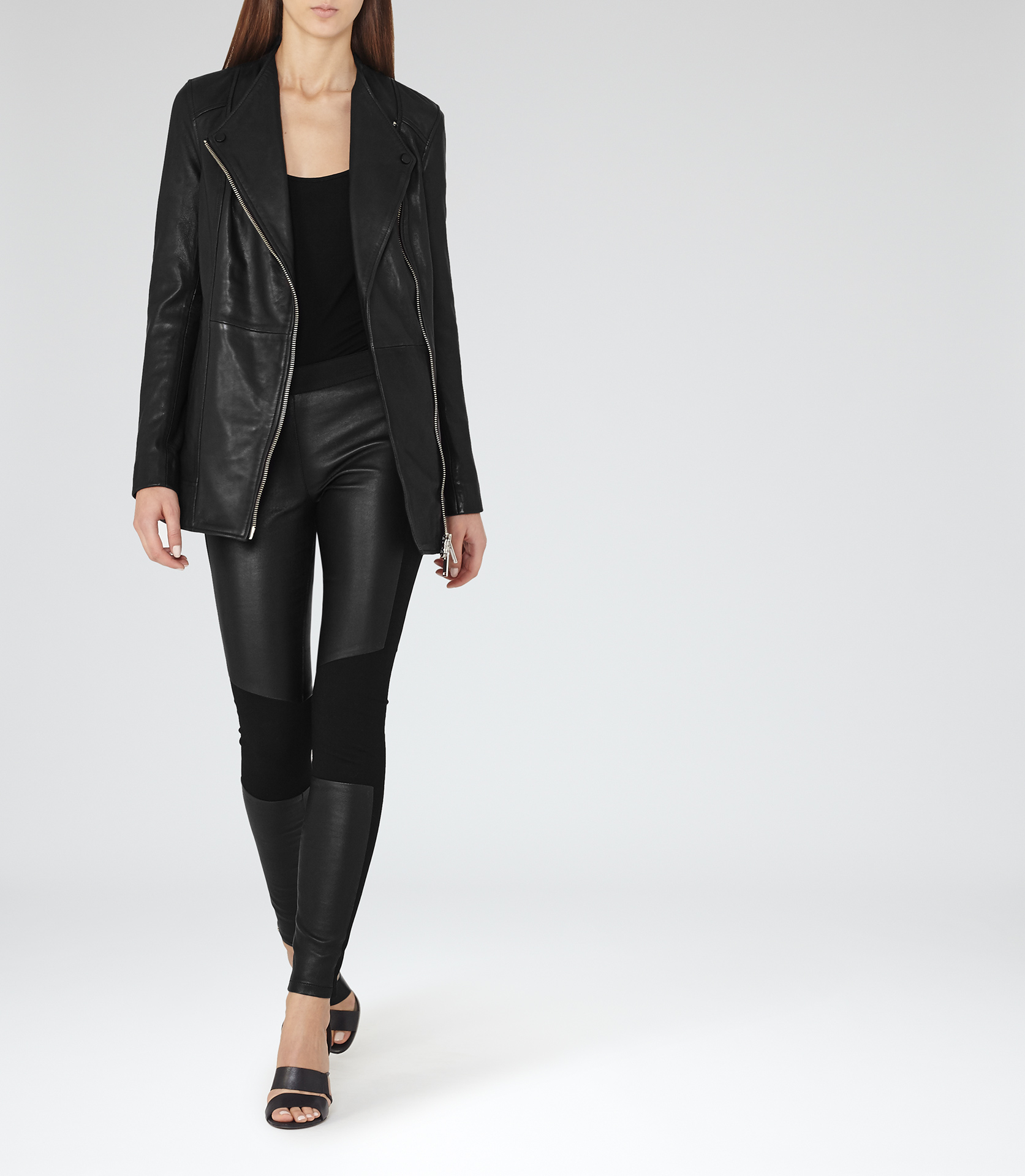 longline leather jacket womens