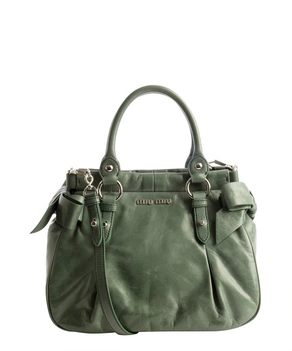 Miu miu Agave Washed Leather Top Handle Tote in Green | Lyst