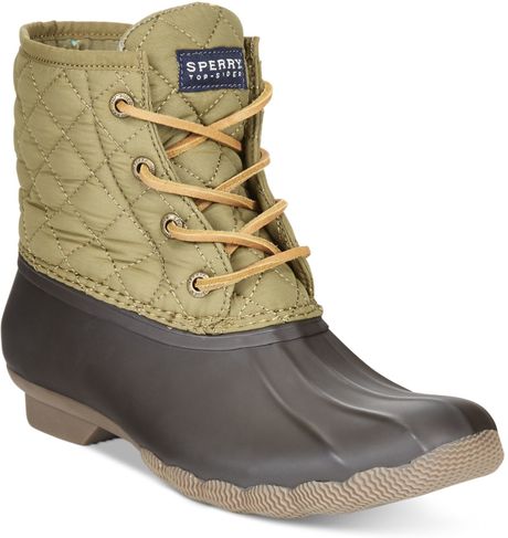 brown and olive sperry duck boots