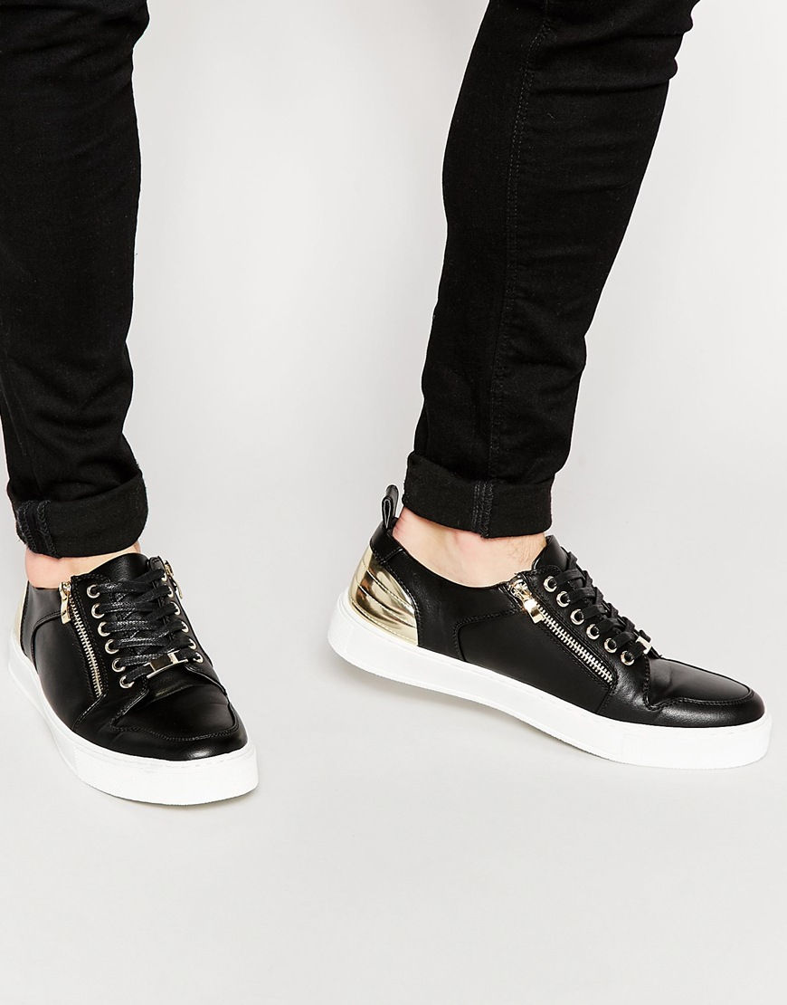 ASOS Trainers In Black With Gold Zips 