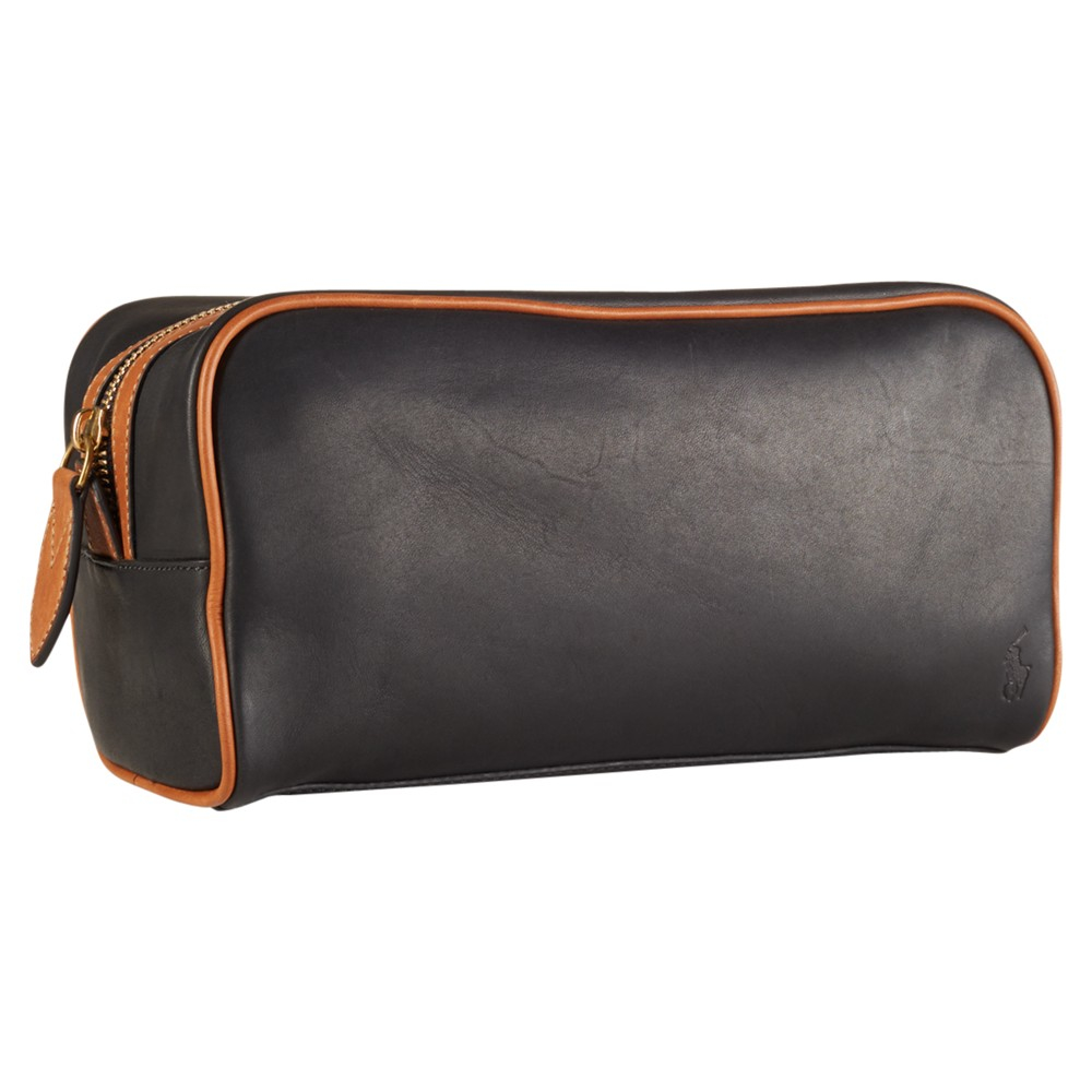 Polo Ralph Smooth Leather Wash Bag In Black For polo ralph smooth leather wash bag in black for