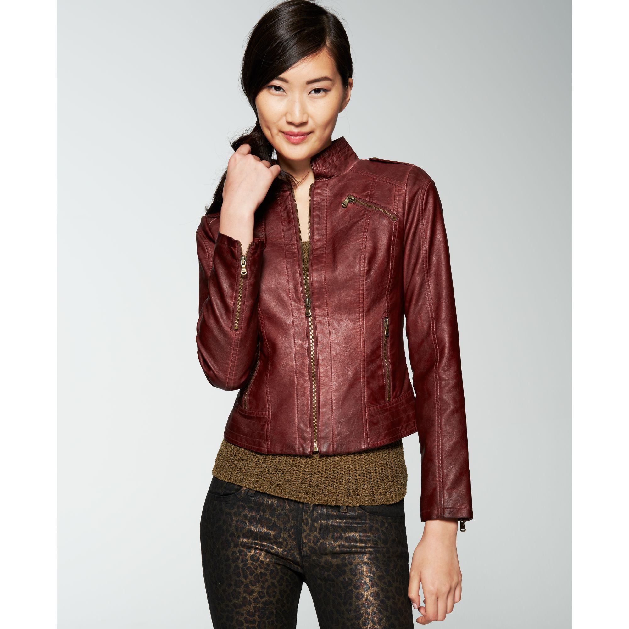 guess maroon leather jacket